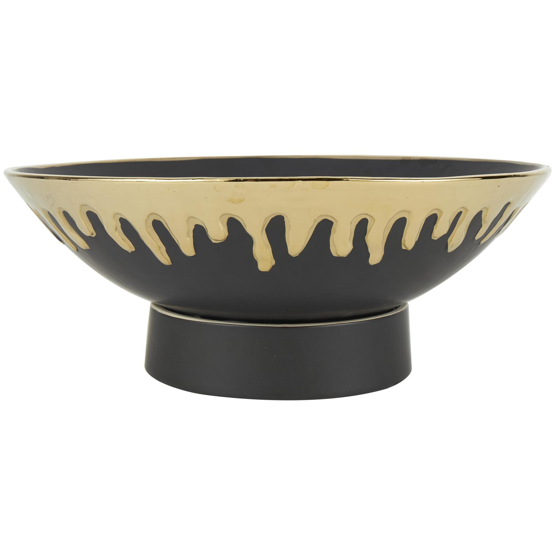 CosmoLiving by Cosmopolitan Abstract Ceramic Large Decorative Bowl with Abstract Gold Melting Drips