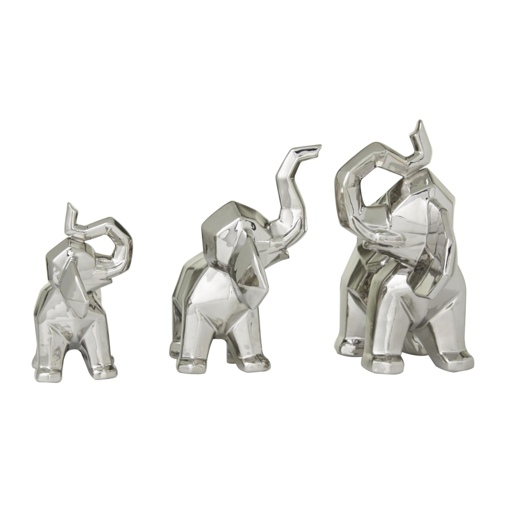 Set of 3 Elephant Porcelain Ceramic Decorative Sculpture