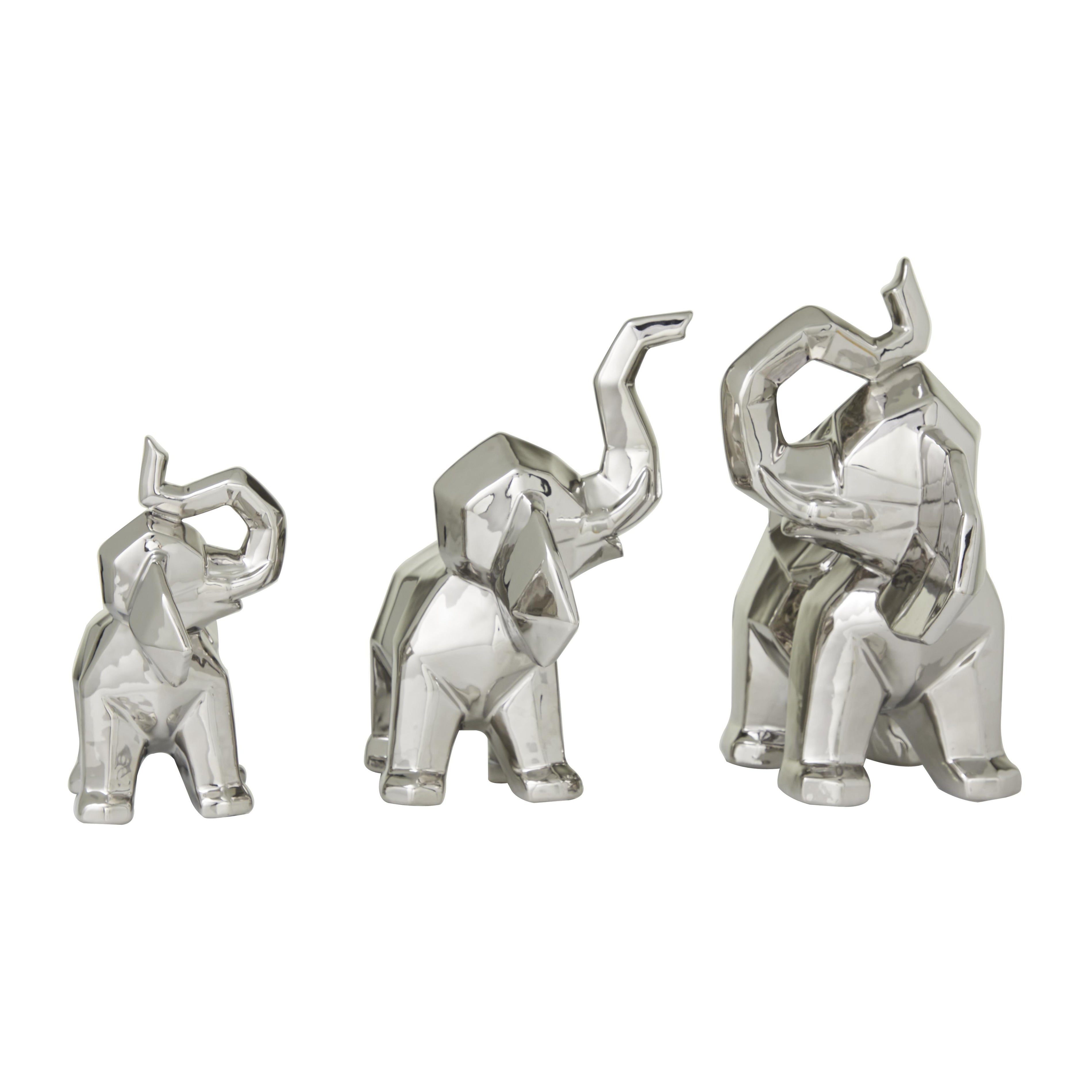 Set of 3 Elephant Porcelain Ceramic Decorative Sculpture