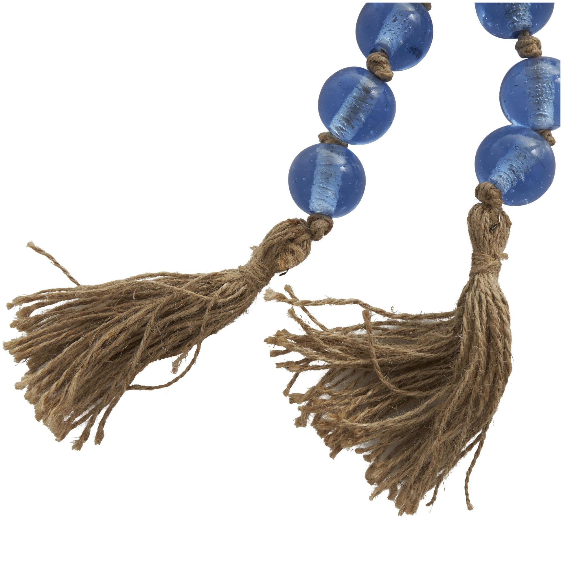 Glass Handmade Round Beaded Garland with Tassel with Knotted Brown Jute