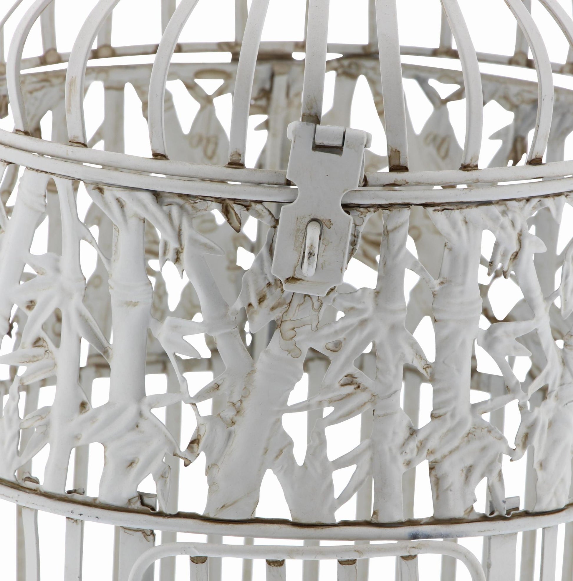 Set of 2 White Metal Indoor Outdoor Hinged Top Decorative Birdcage with Latch Lock Closure and Hanging Hook