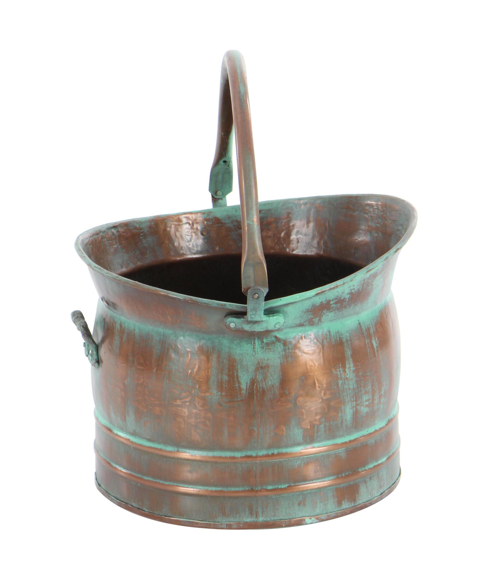 Set of 3 Copper Metal Patina Tulip Style Bucket Indoor Outdoor Planter with Stationary Handles