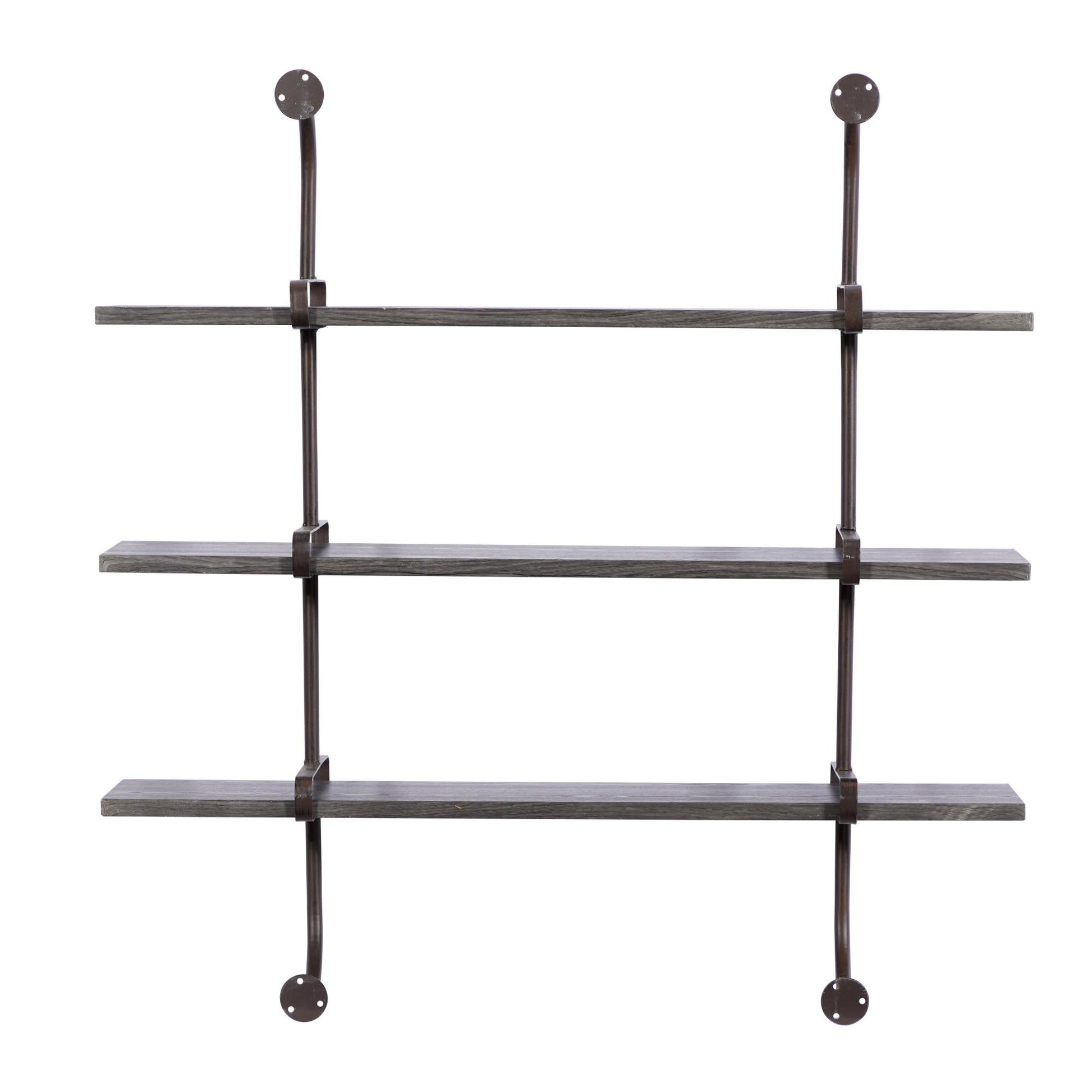 Wood 3 Shelf Room Wall Shelf with Black Metal Brackets 38" x 10" x 39"