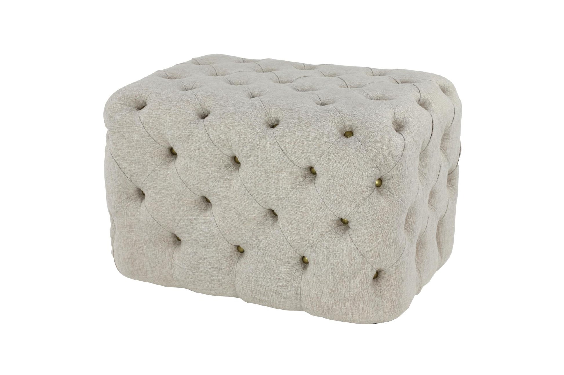 Beige Linen Fabric Tufted Room Ottoman