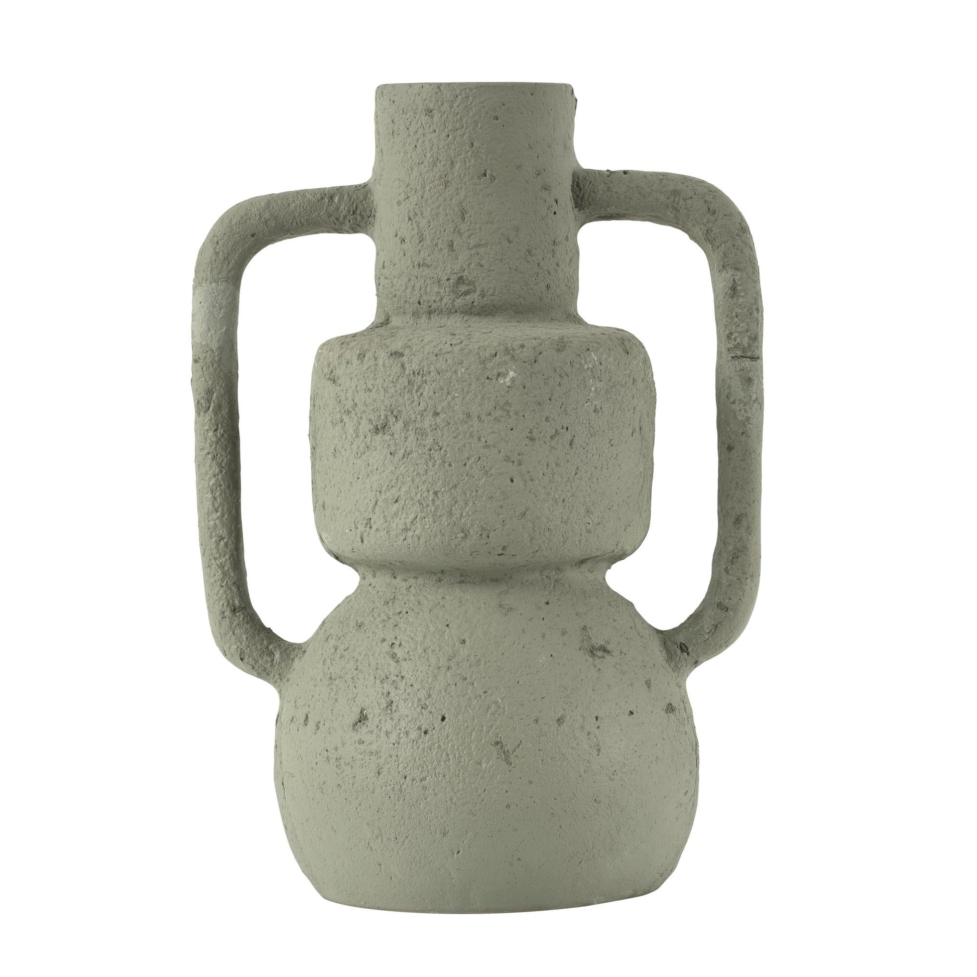 Abstract Light Gray Paper Mache Textured Decorative Vase with Squared Handles