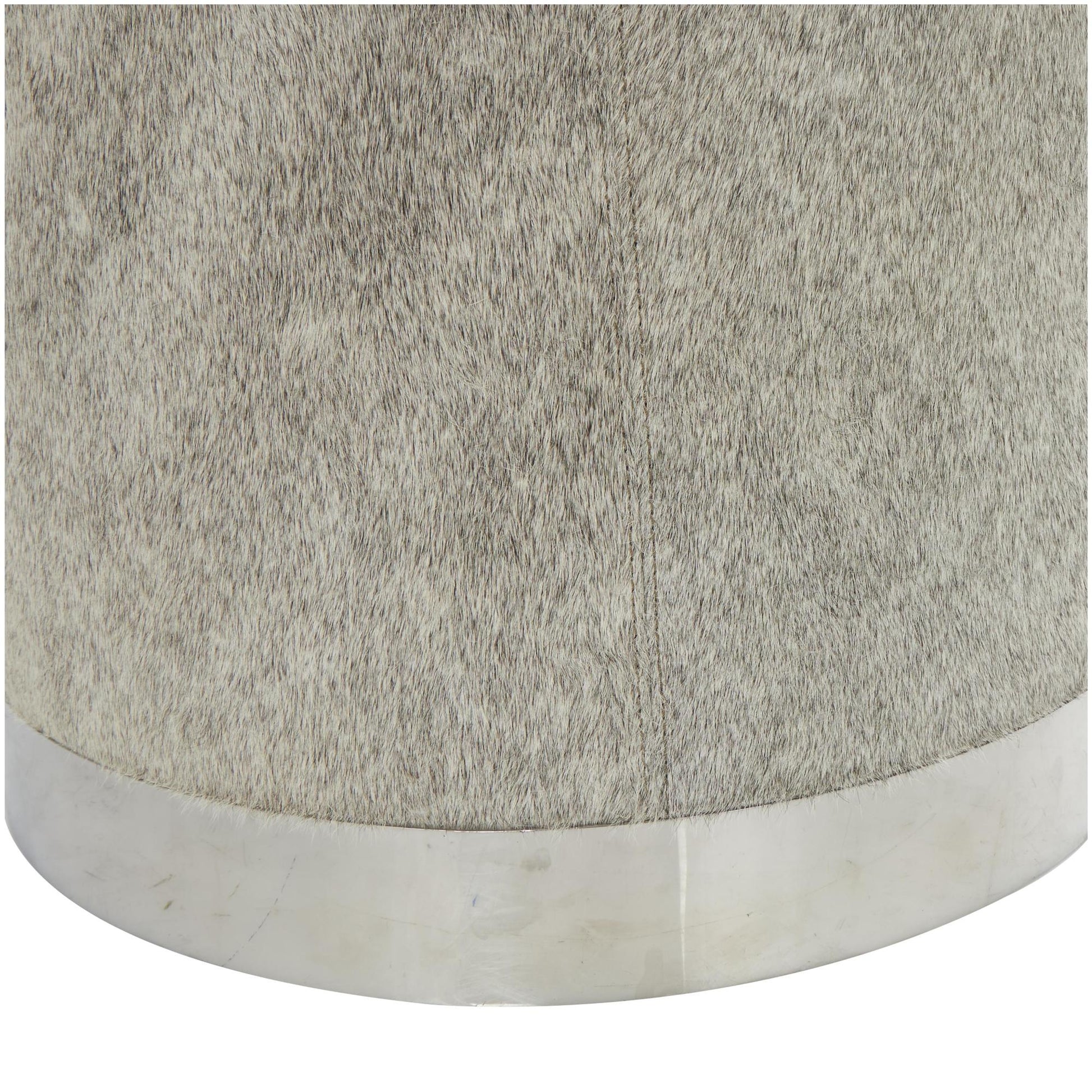 Gray Leather Patchwork Living Room Stool with Silver Metal Base