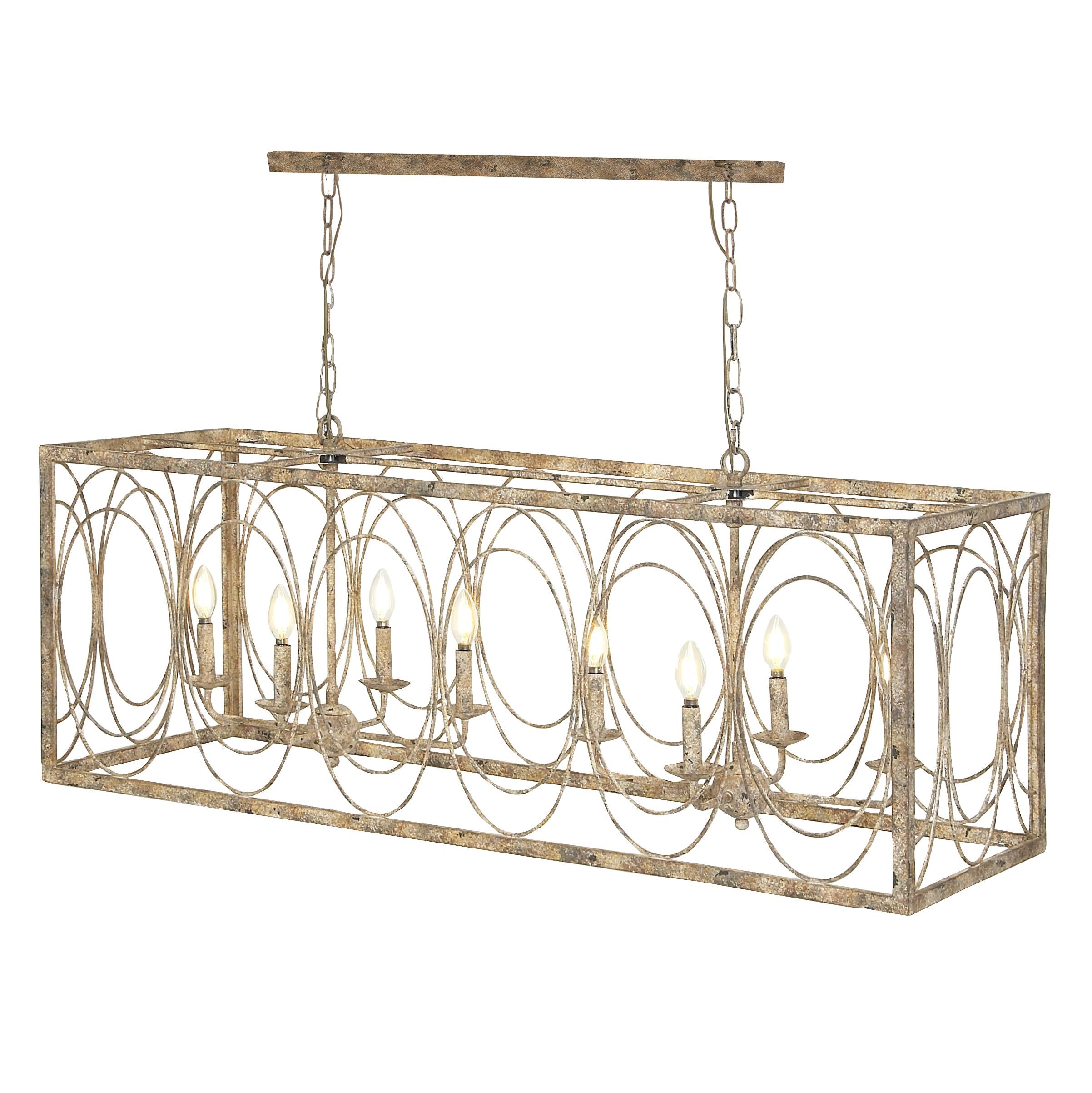 Gold Metal Distressed Caged 8 Light Room Chandelier with Link Style Chain