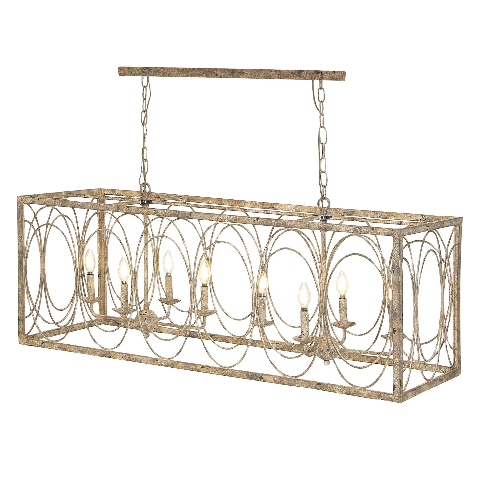 Gold Metal Distressed Caged 8 Light Room Chandelier with Link Style Chain