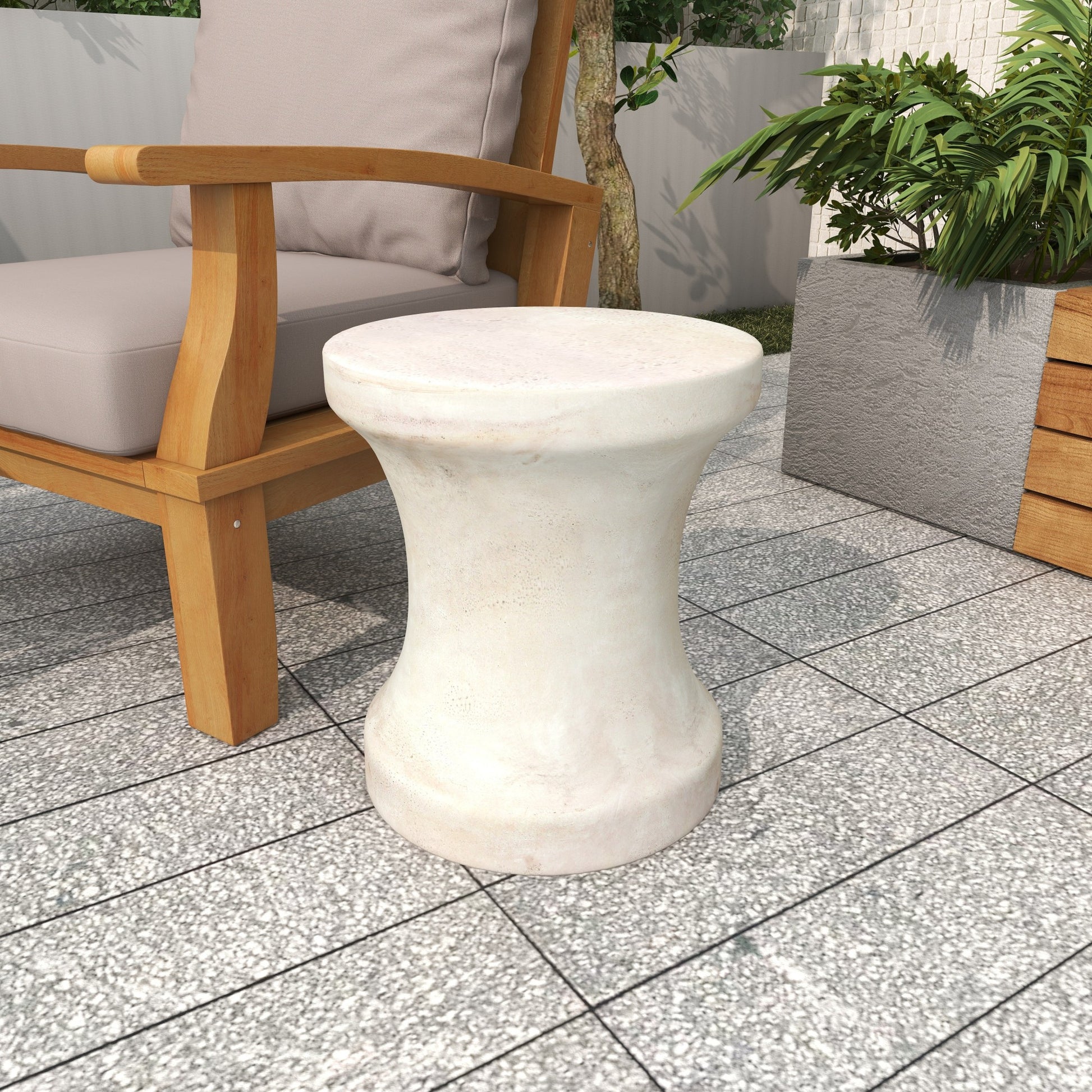 Fiberclay Ceramic Distressed Hourglass Outdoor Accent Table 14" x 14" x 16"