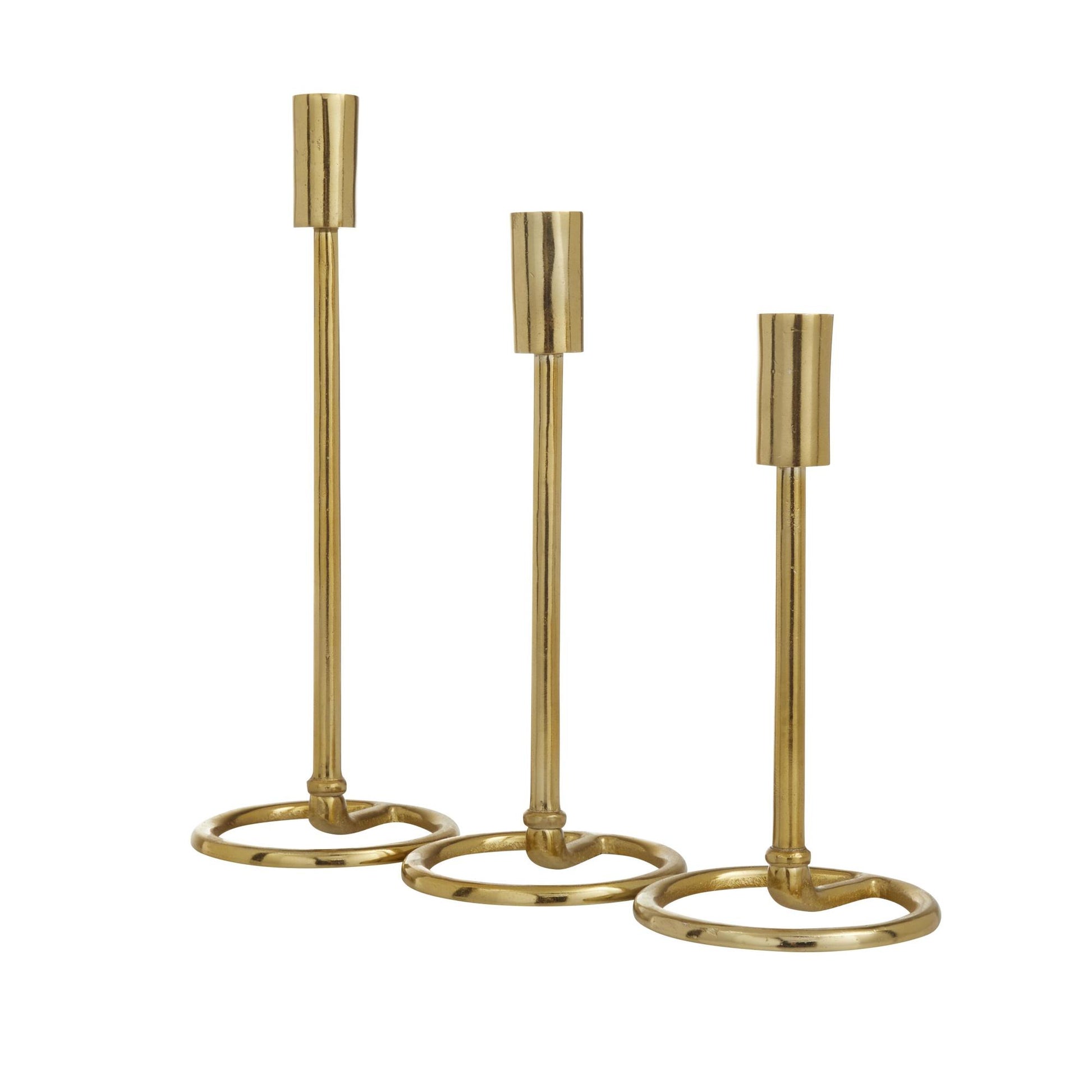 Set of 3 Gold Aluminum Metal Tapered Decorative Candle Holder with Ring Bases
