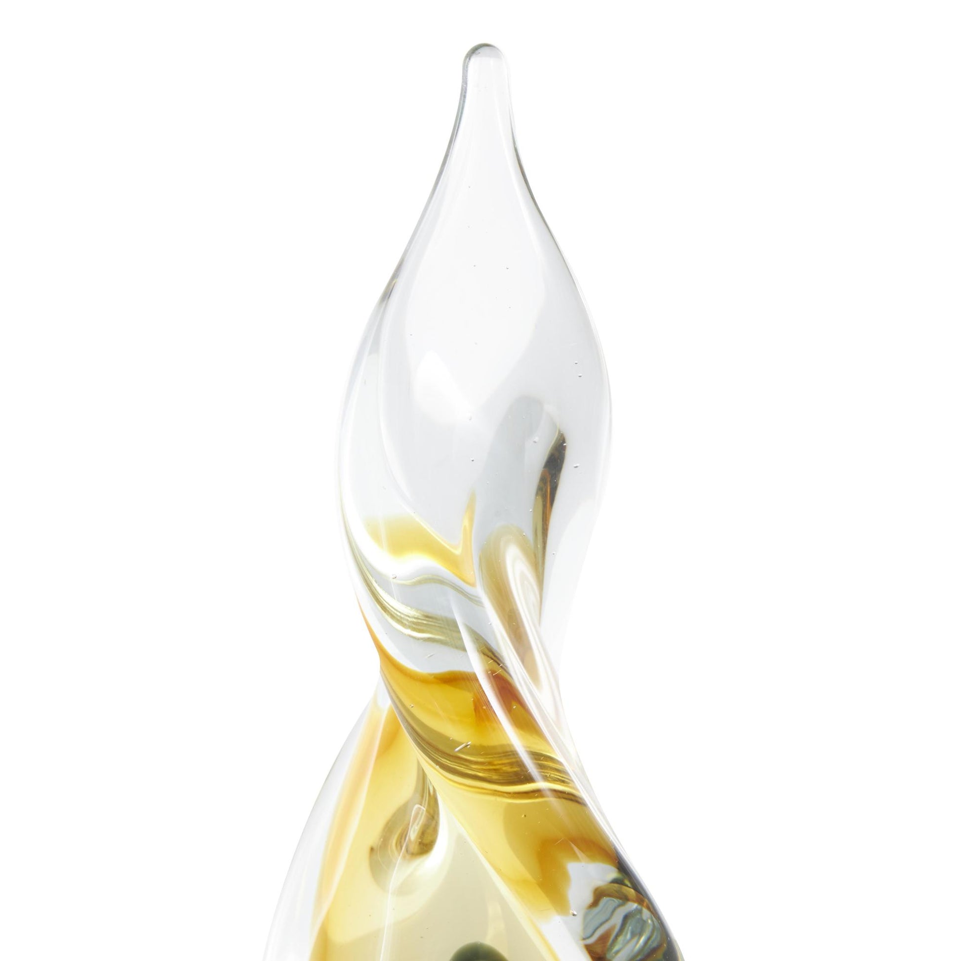 Abstract Clear Glass Twisted Decorative Sculpture with Green Accents