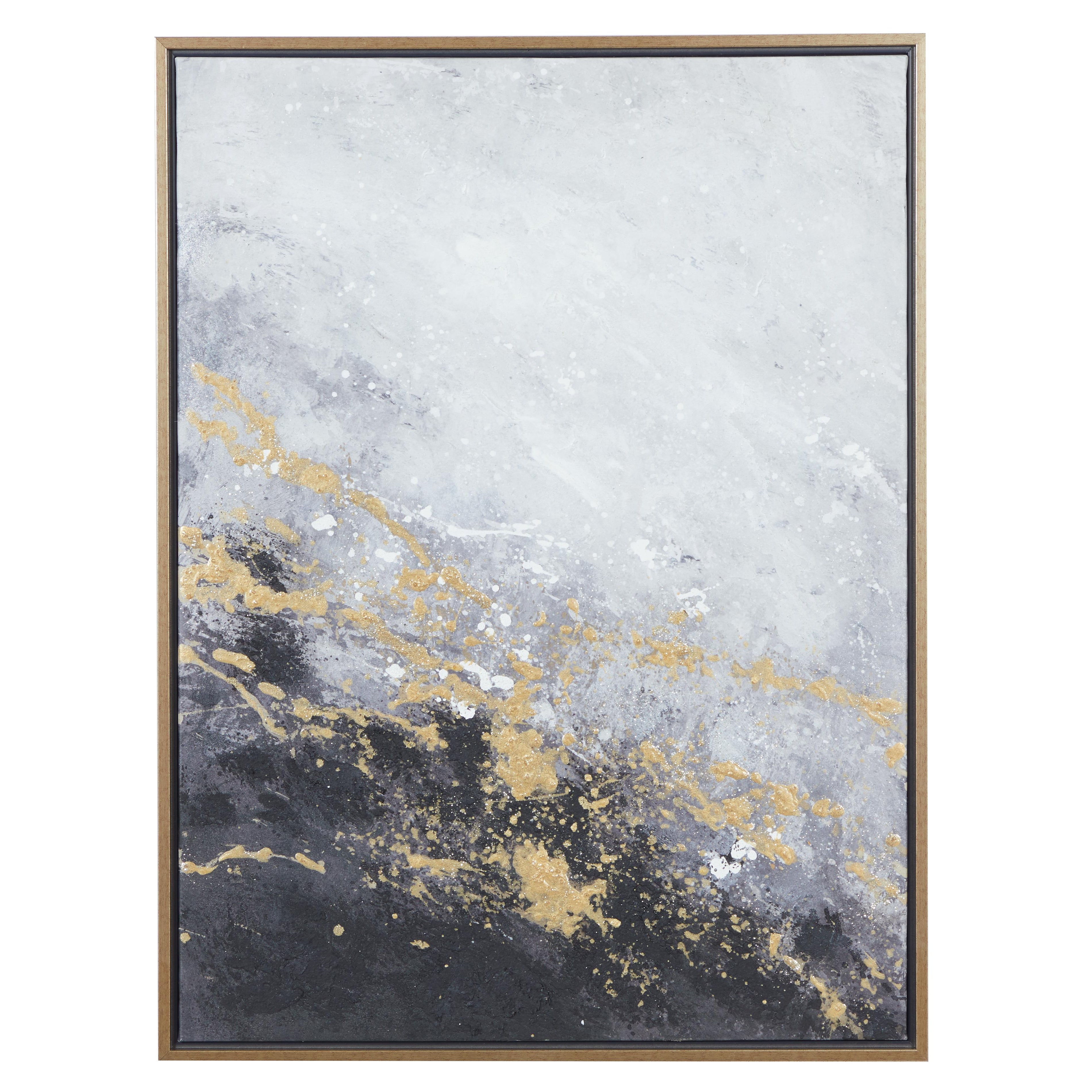 Geode Black Canvas Abstract Living Room Framed Wall Art with Gold Foil Accents