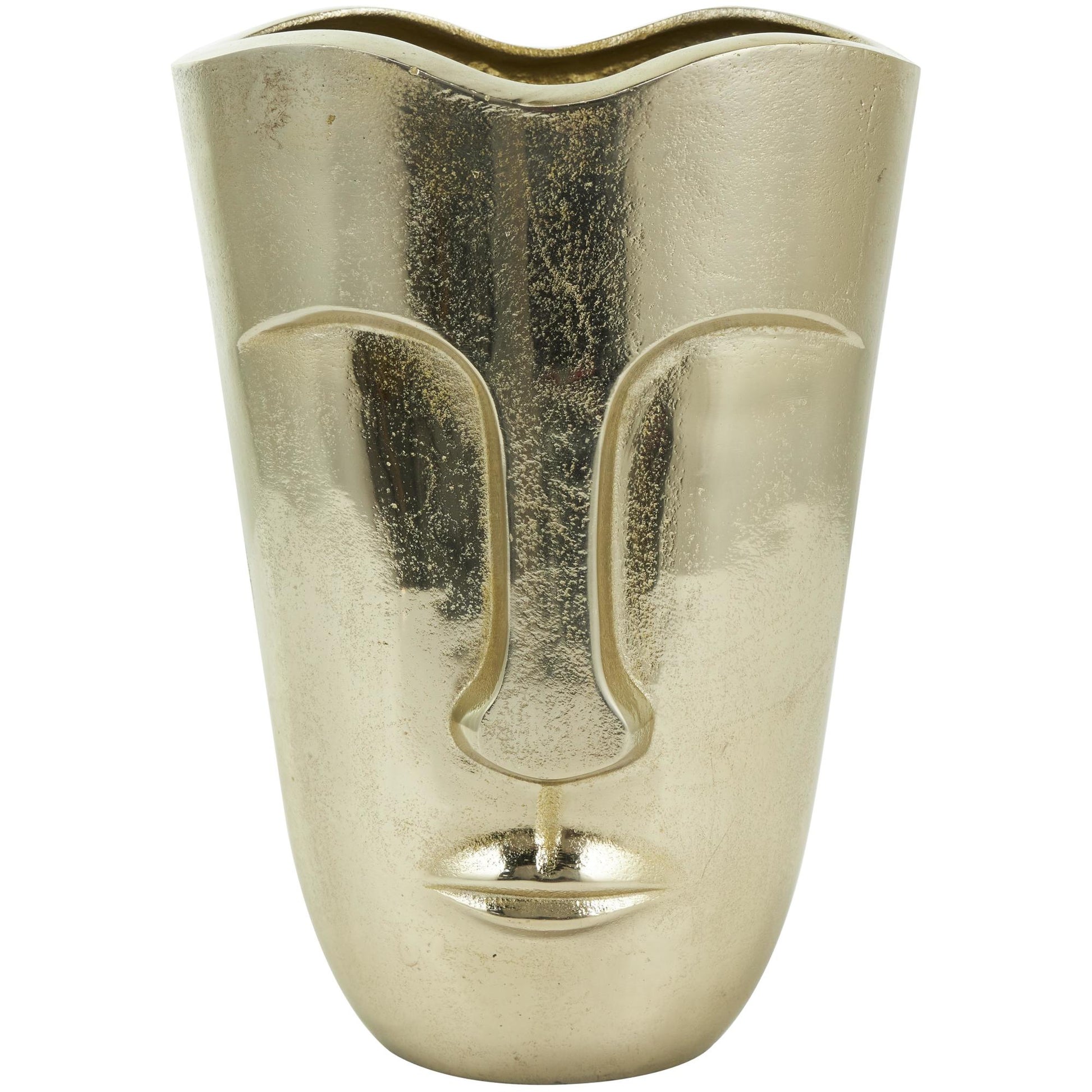 Set of 2 Face Gold Aluminum Metal Decorative Vase with Abstract Details
