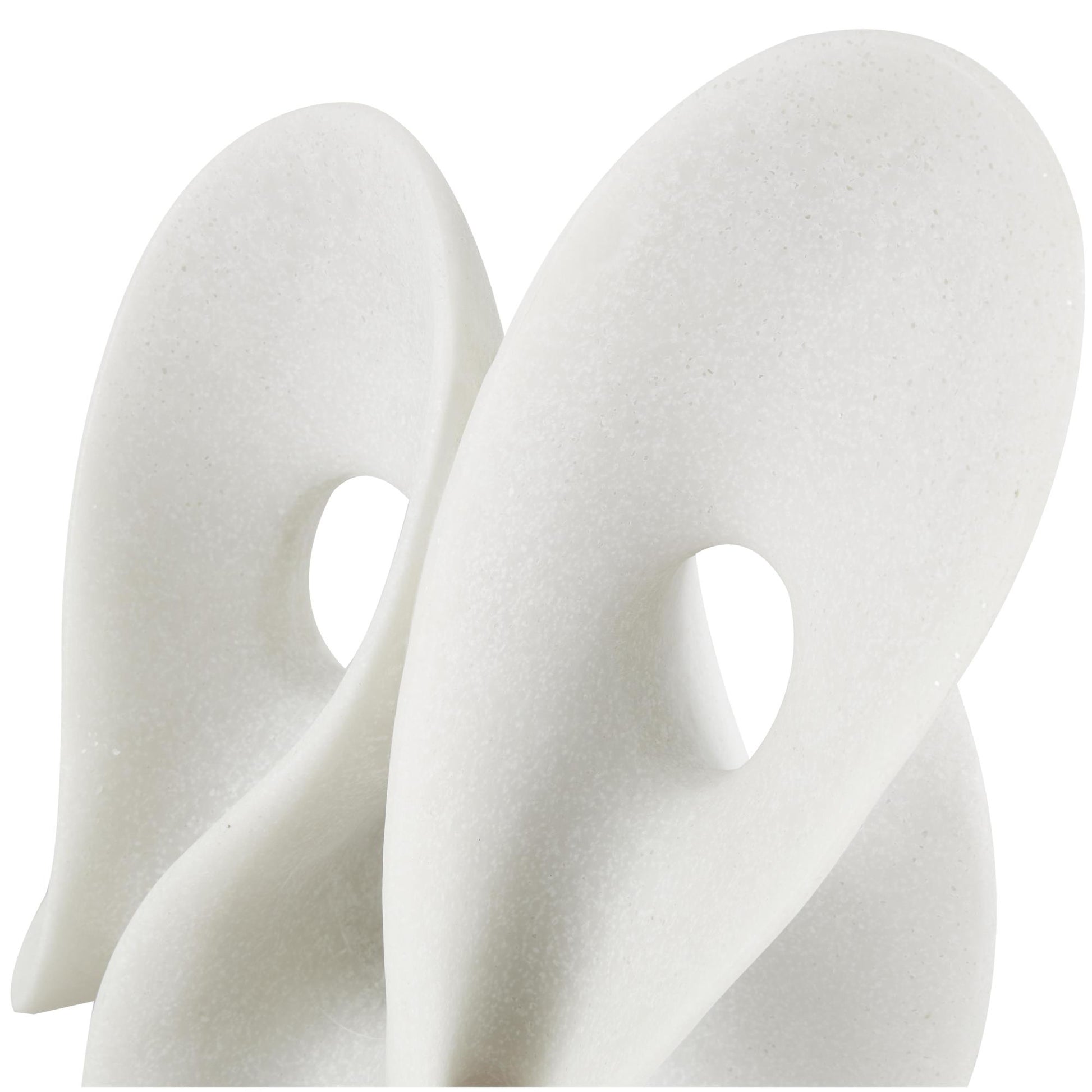 Abstract White Polystone Wavy Shaped Decorative Sculpture with Cutouts and Speckled Texturing