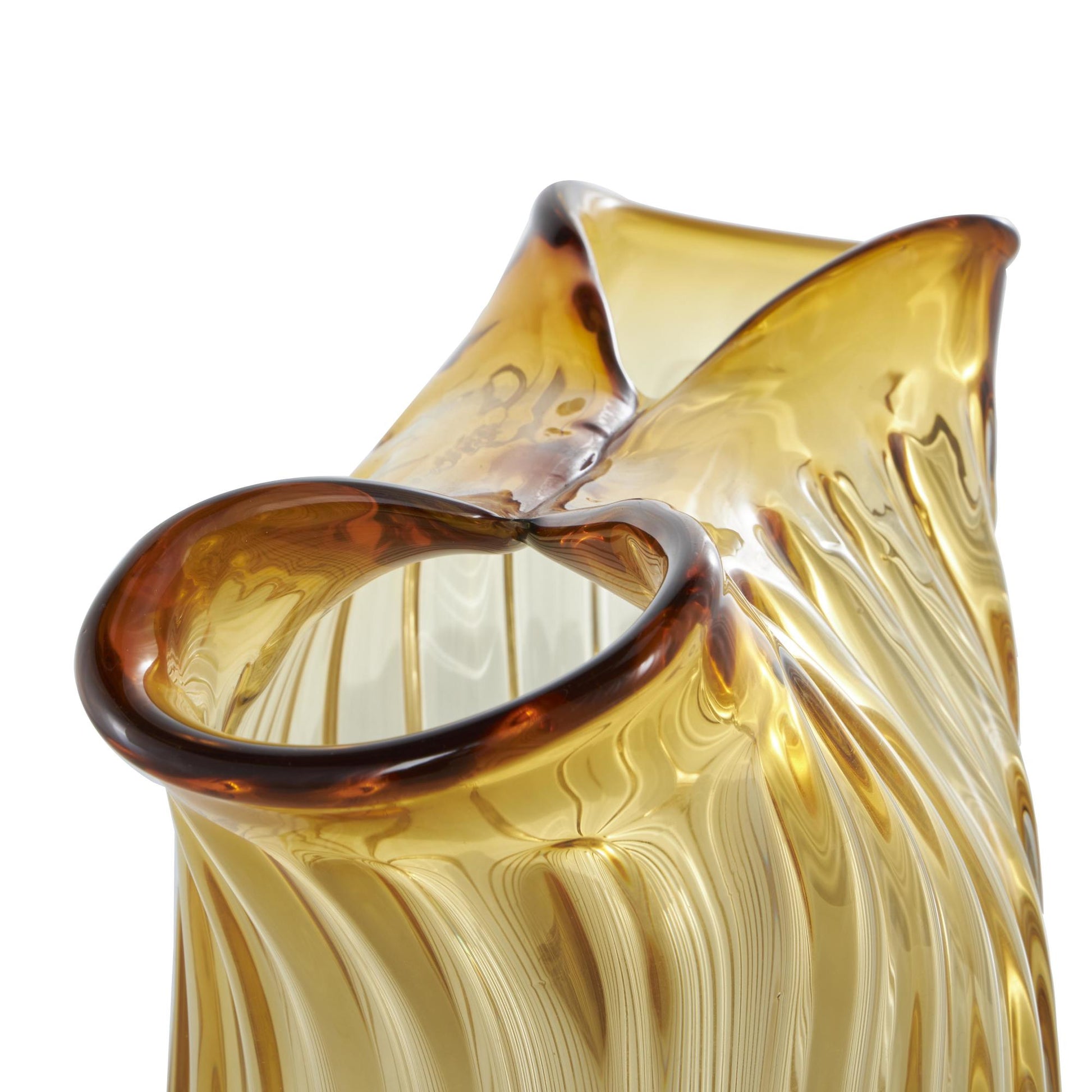 Abstract Orange Glass Ribbed Ombre Decorative Vase with Folded Curve Opening