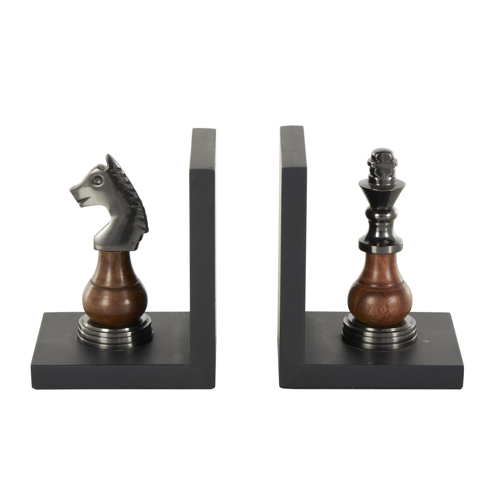 Set of 2 Chess Aluminum Metal Decorative Bookends with Aluminum Accents Set of 2 4"W, 7"H