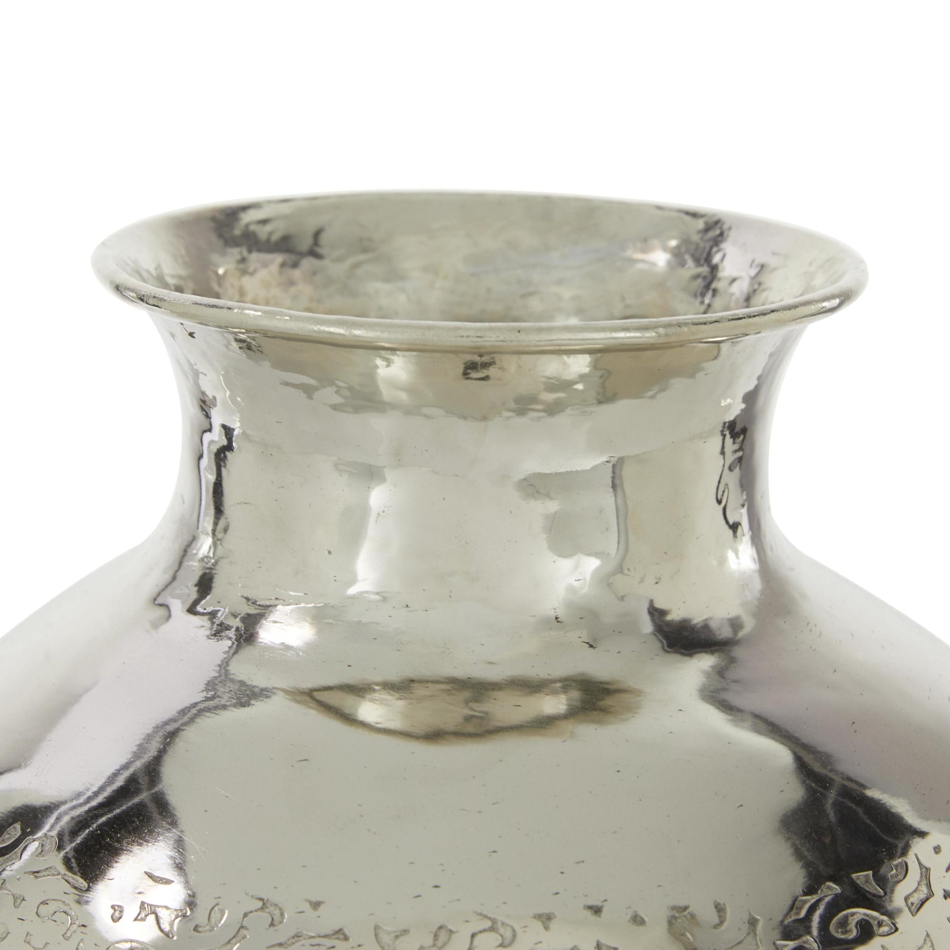 Silver Aluminum Metal Round Engraved Decorative Vase