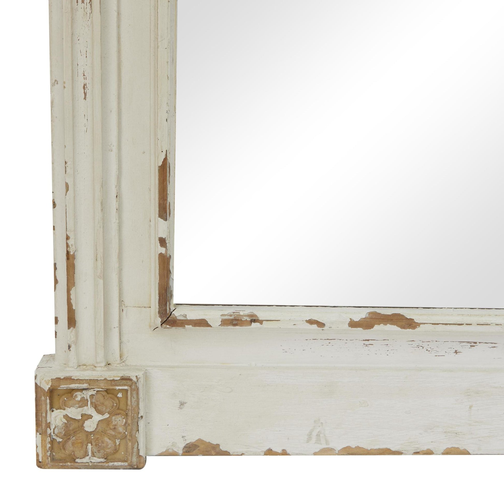 Floral Cream Wood Carved Room Wall Mirror with Distressing
