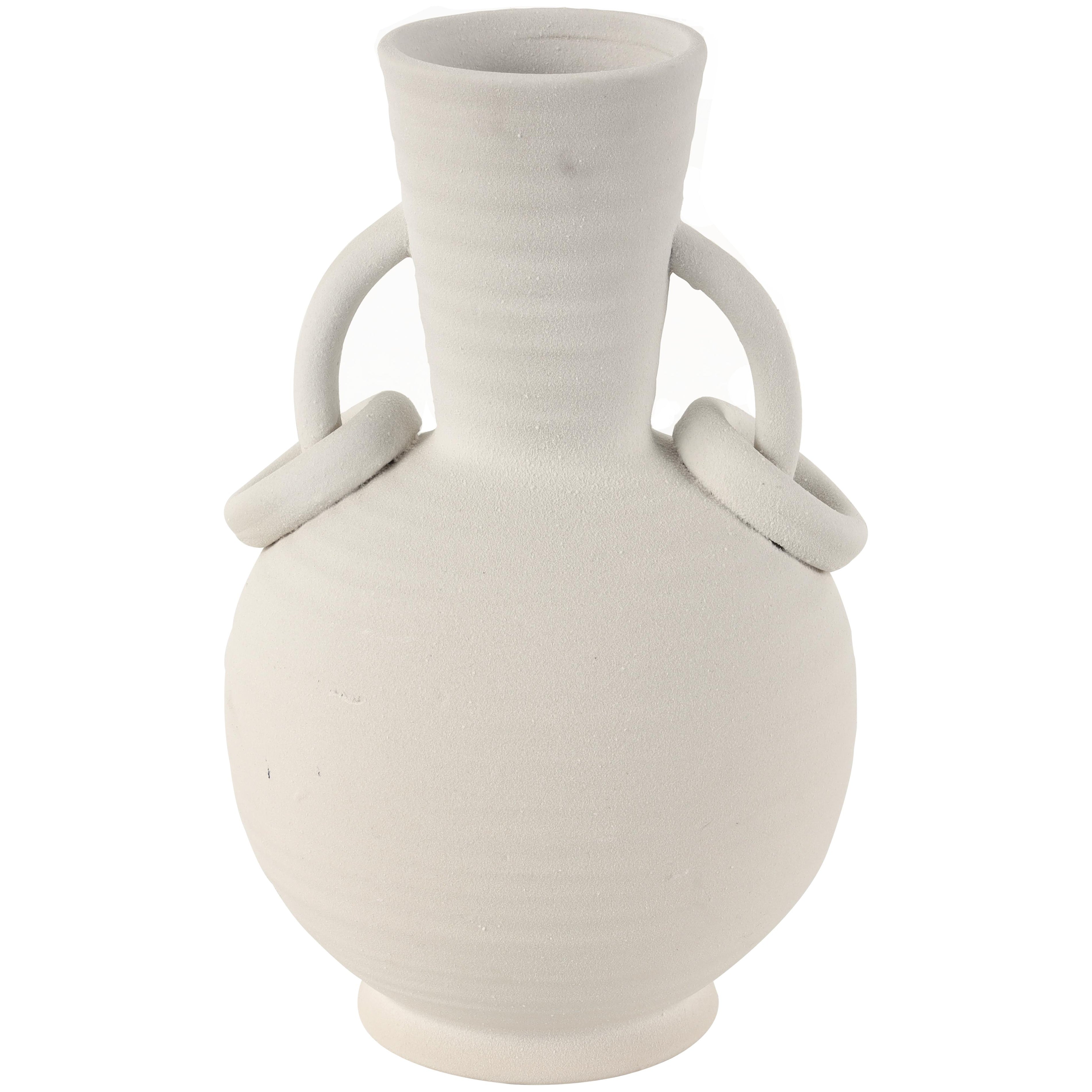 Ceramic Textured Decorative Vase with Ring Handles