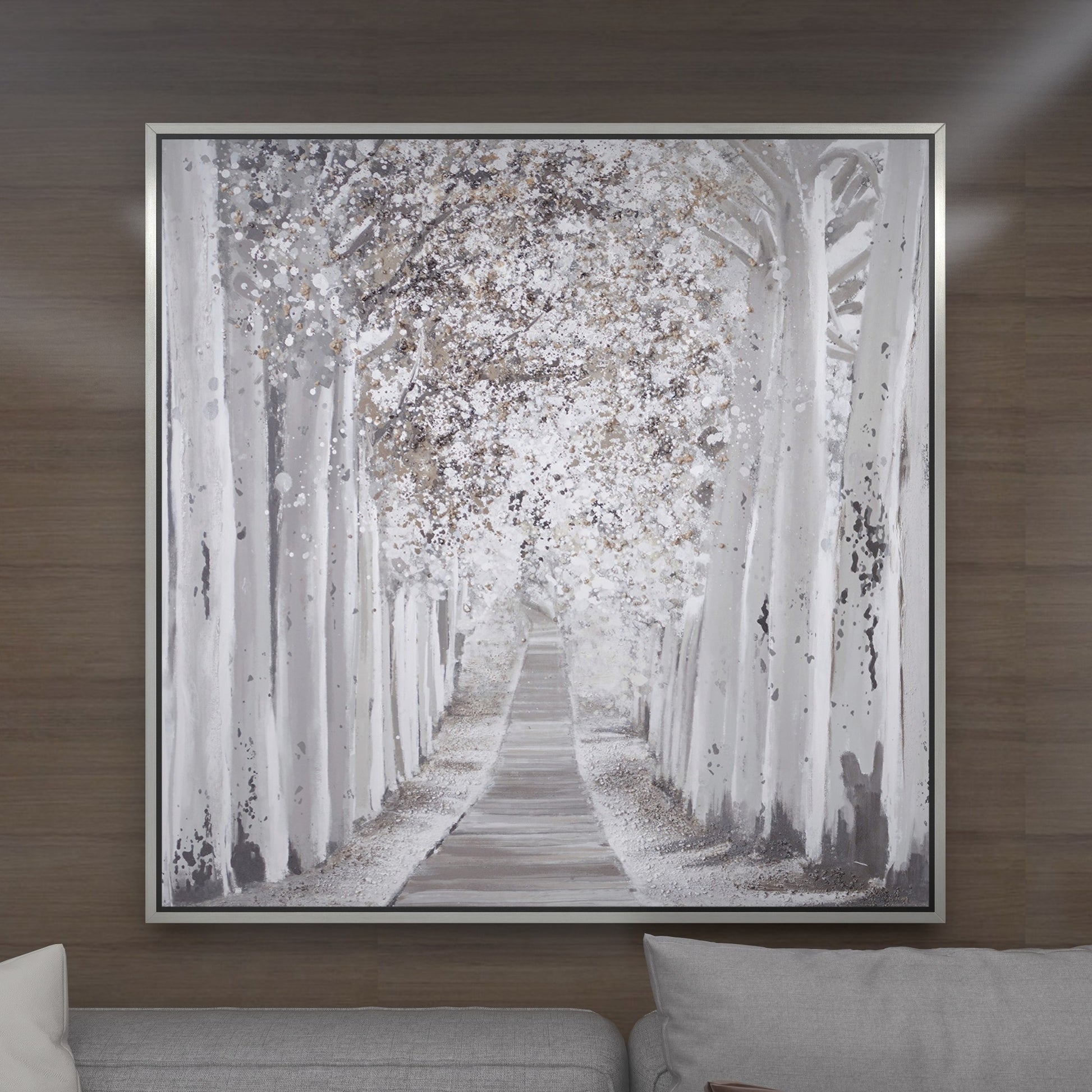 Tree Gray Canvas Forest Landscape Living Room Framed Wall Art with Dimensional Paint Texturing