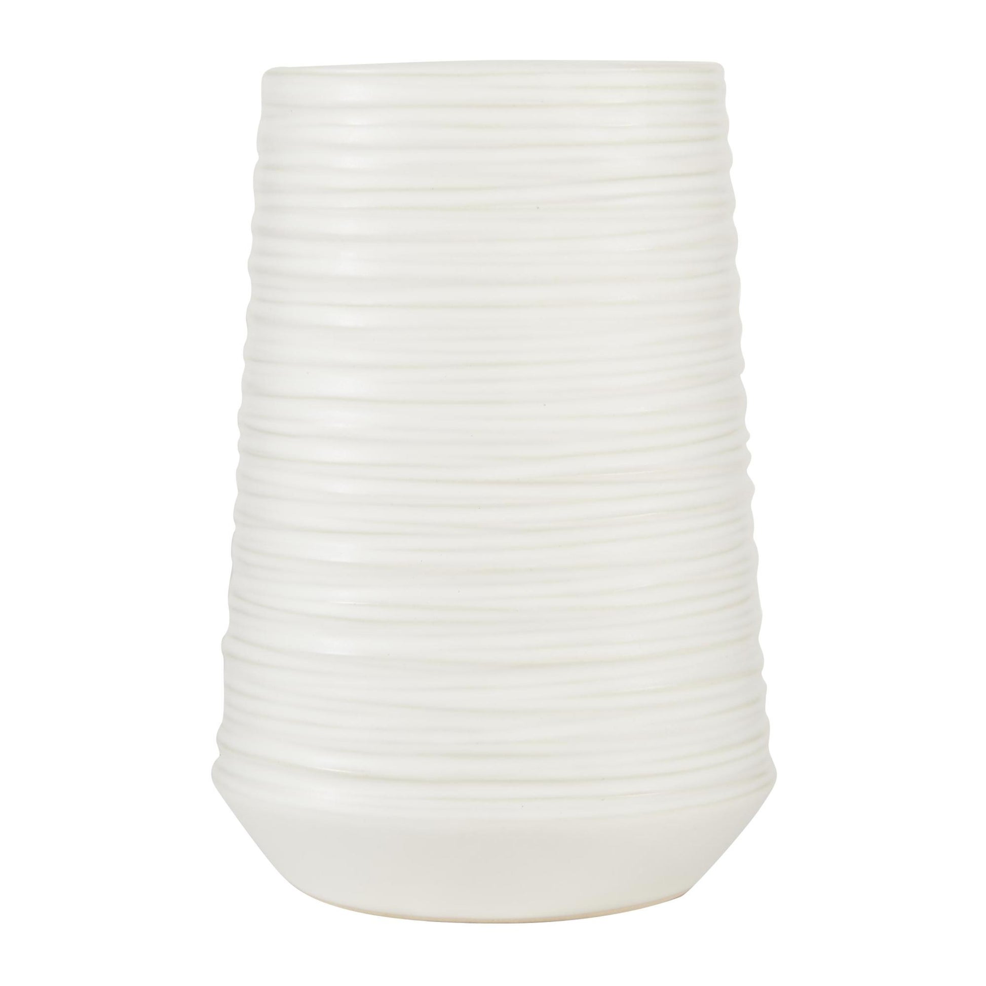 CosmoLiving by Cosmopolitan White Porcelain Ceramic Ribbed Decorative Vase