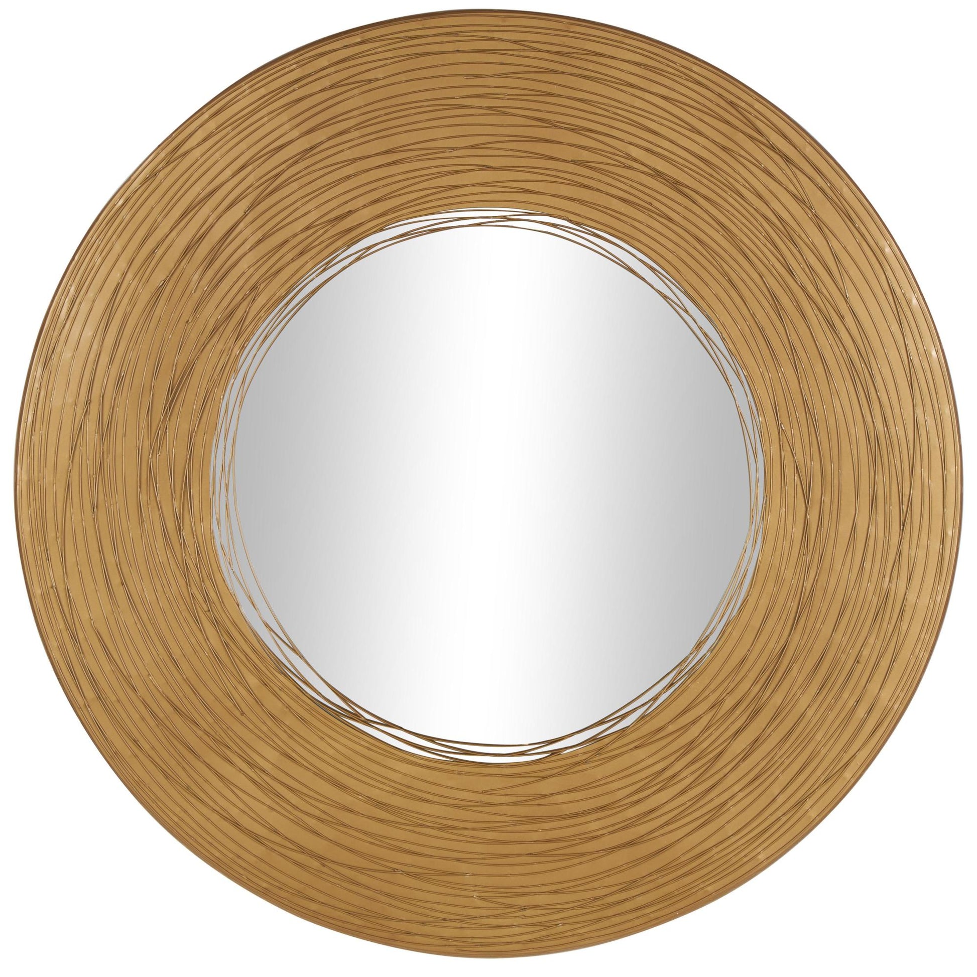 Abstract Gold Metal Room Wall Mirror with Overlapping Wire Rings