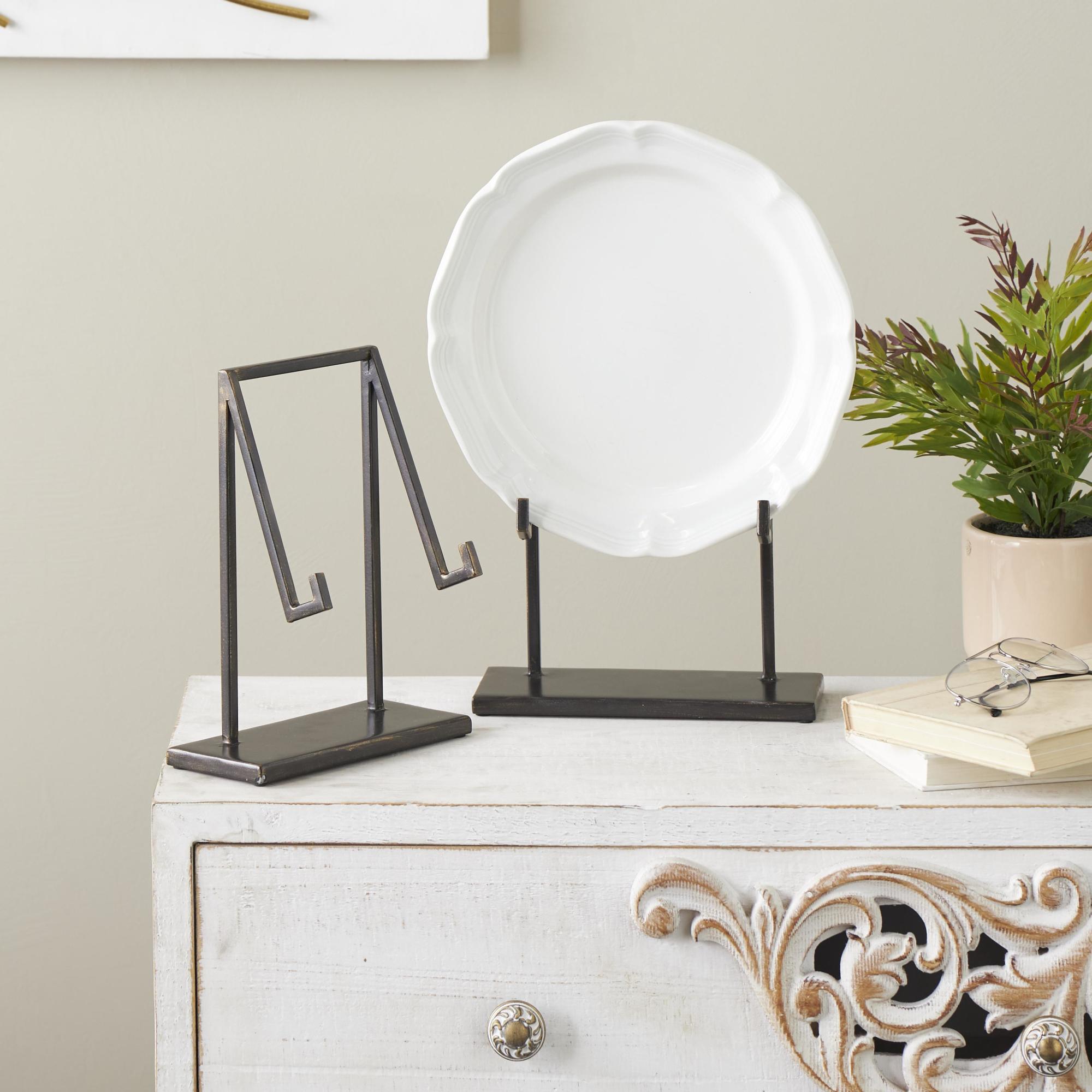 Set of 2 Black Metal Modern Tabletop Abstract Display Easel with Gold Accents