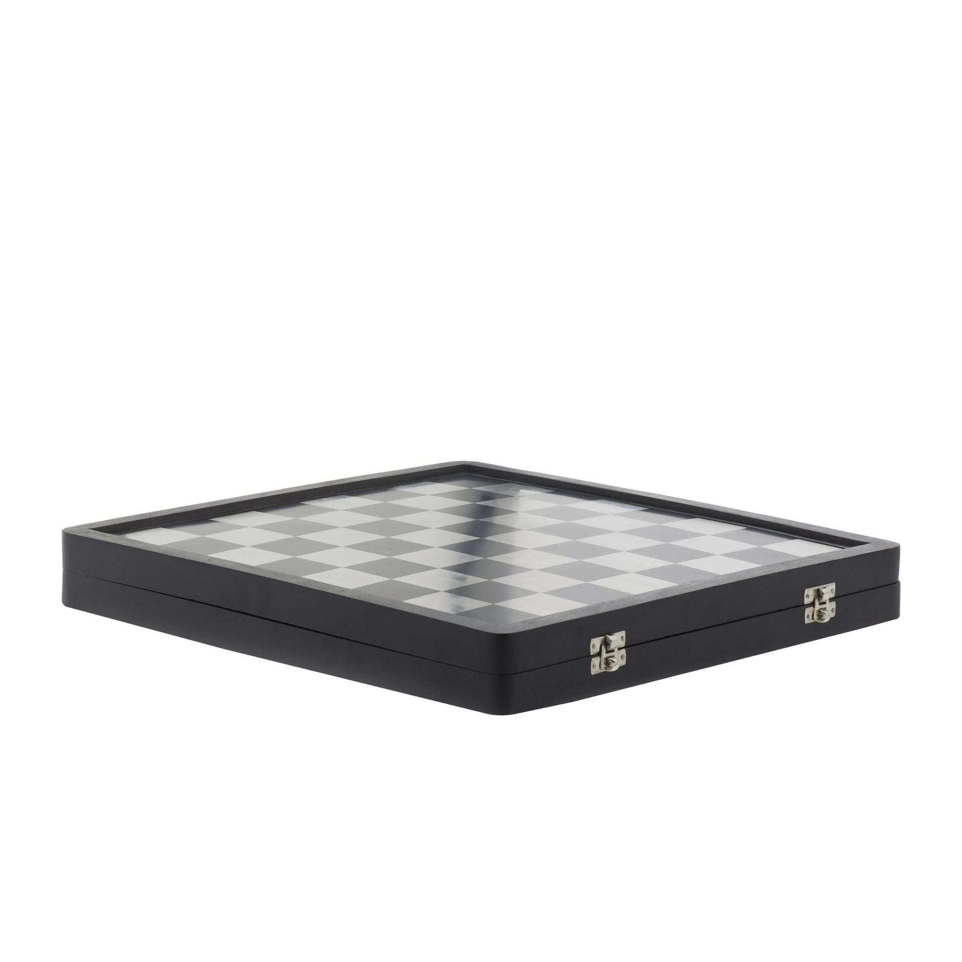 Chess Black Aluminum Metal Home Decor Game Set with Storage Compartment