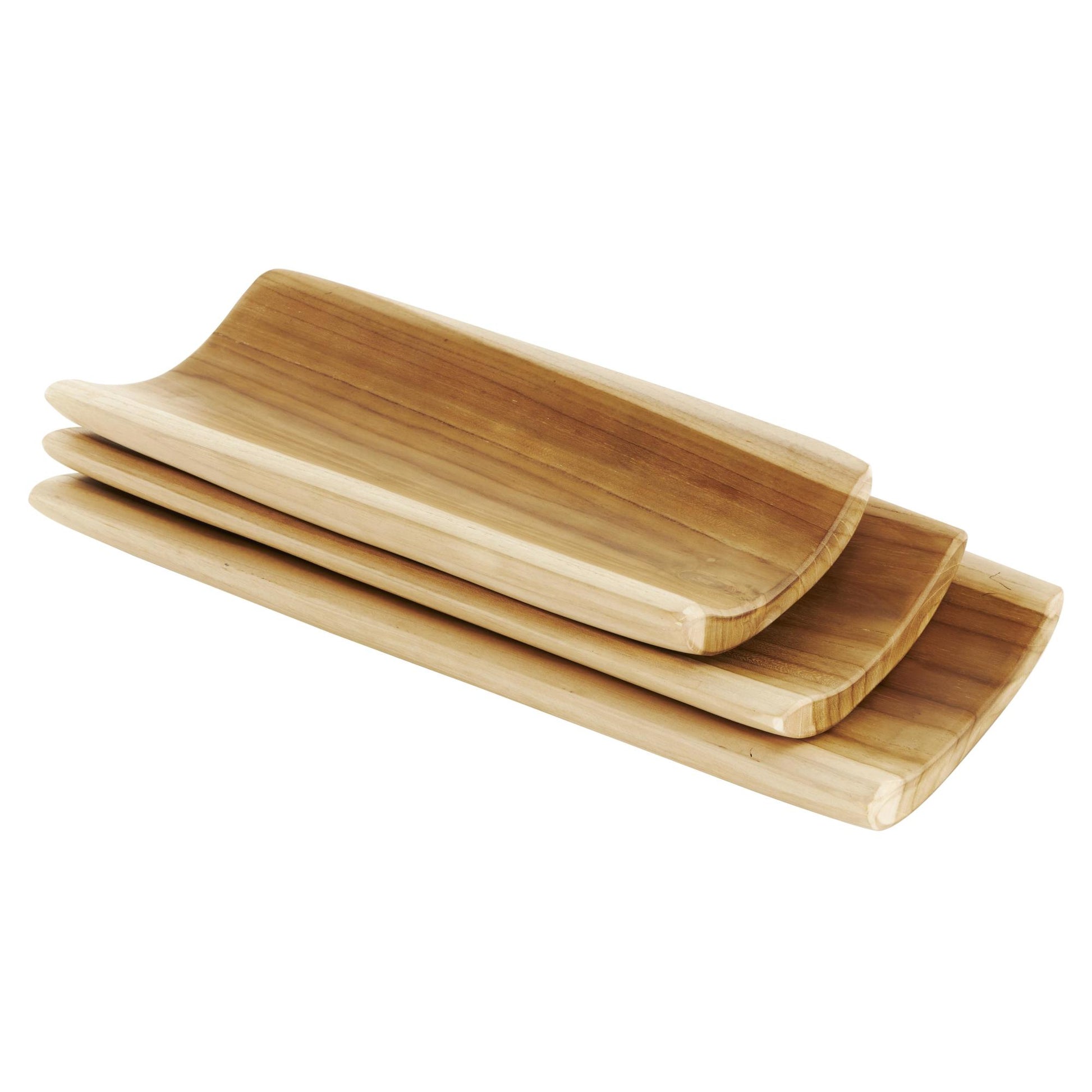 Set of 3 Brown Teak Wood Handmade Curved Living Room Decor Tray