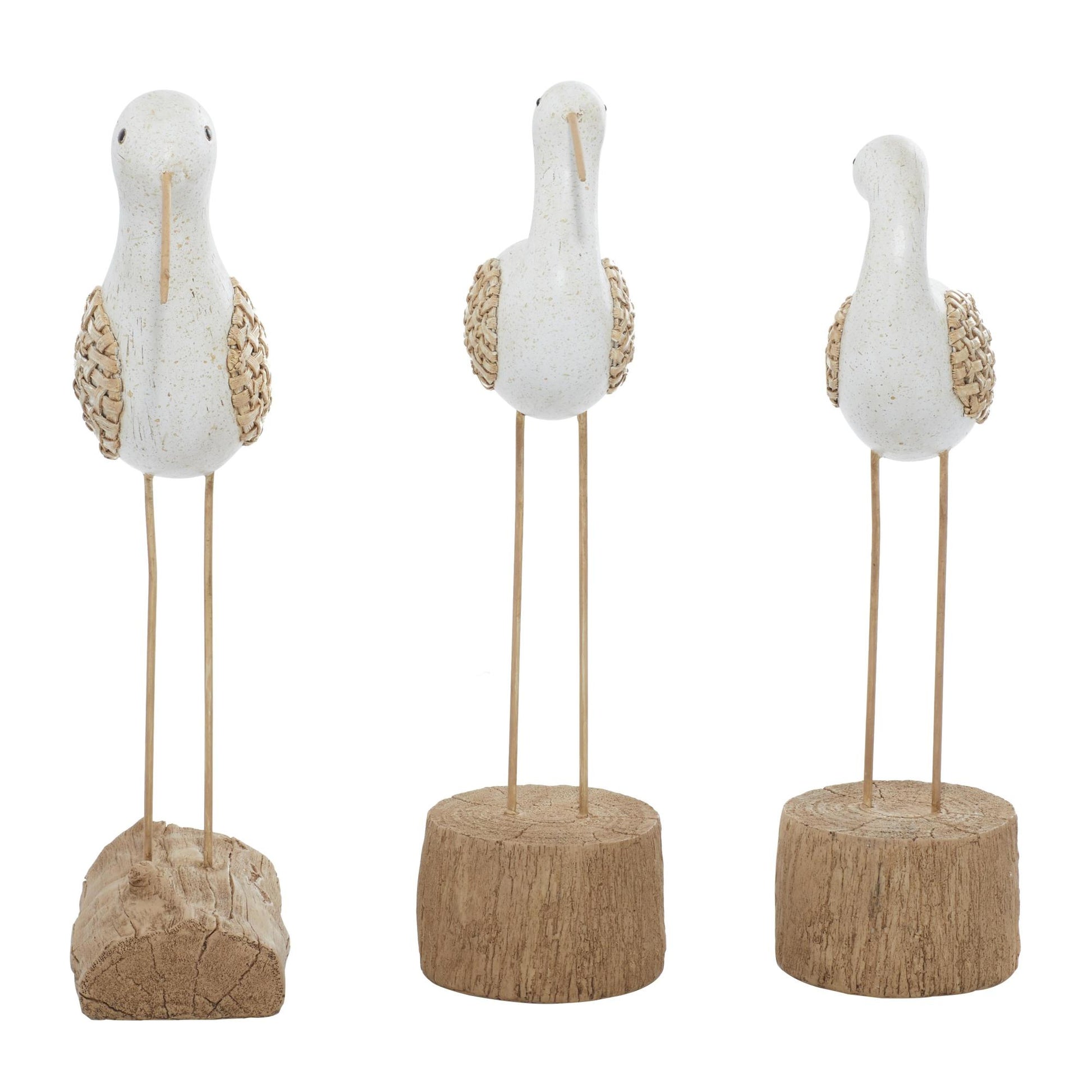 Set of 3 Bird White Polyresin Decorative Sculpture