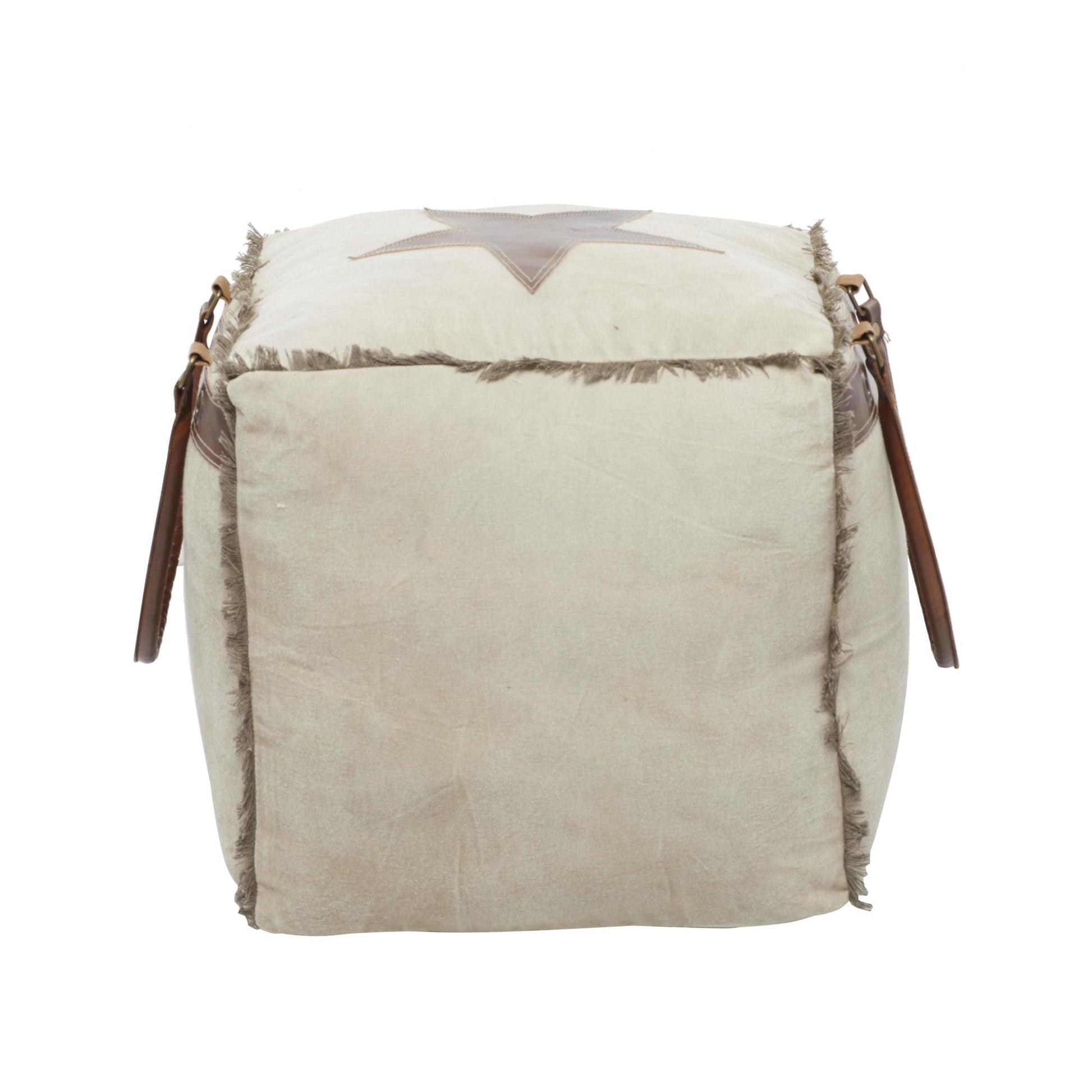 Star Canvas Stuffed Pouf with Leather Accents