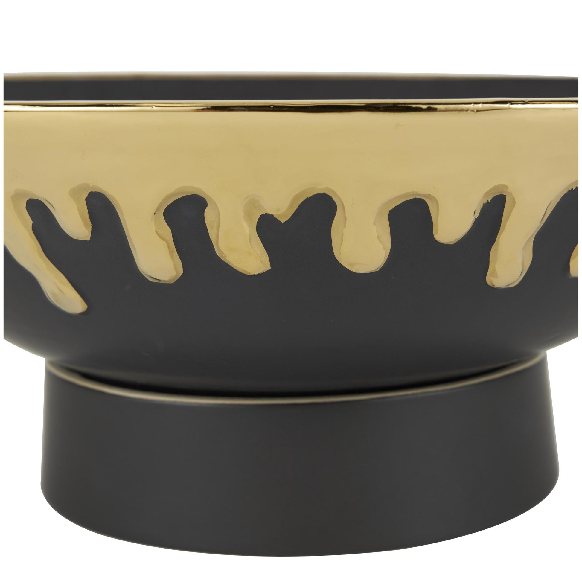 CosmoLiving by Cosmopolitan Abstract Ceramic Large Decorative Bowl with Abstract Gold Melting Drips