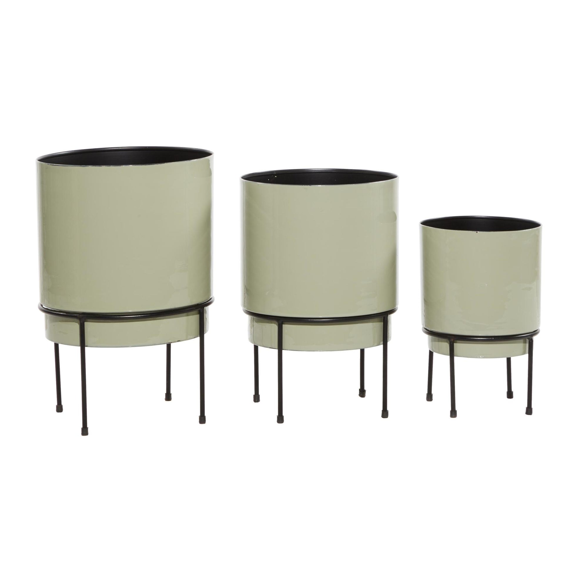 Set of 3 Metal Indoor Outdoor Planter with Removable Black Stand