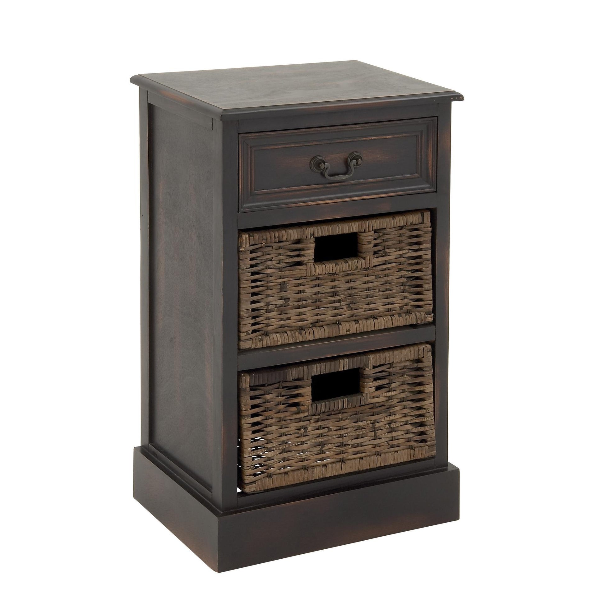 Dark Brown Wood Storage 2 Basket and 1 Drawer Room Storage Unit