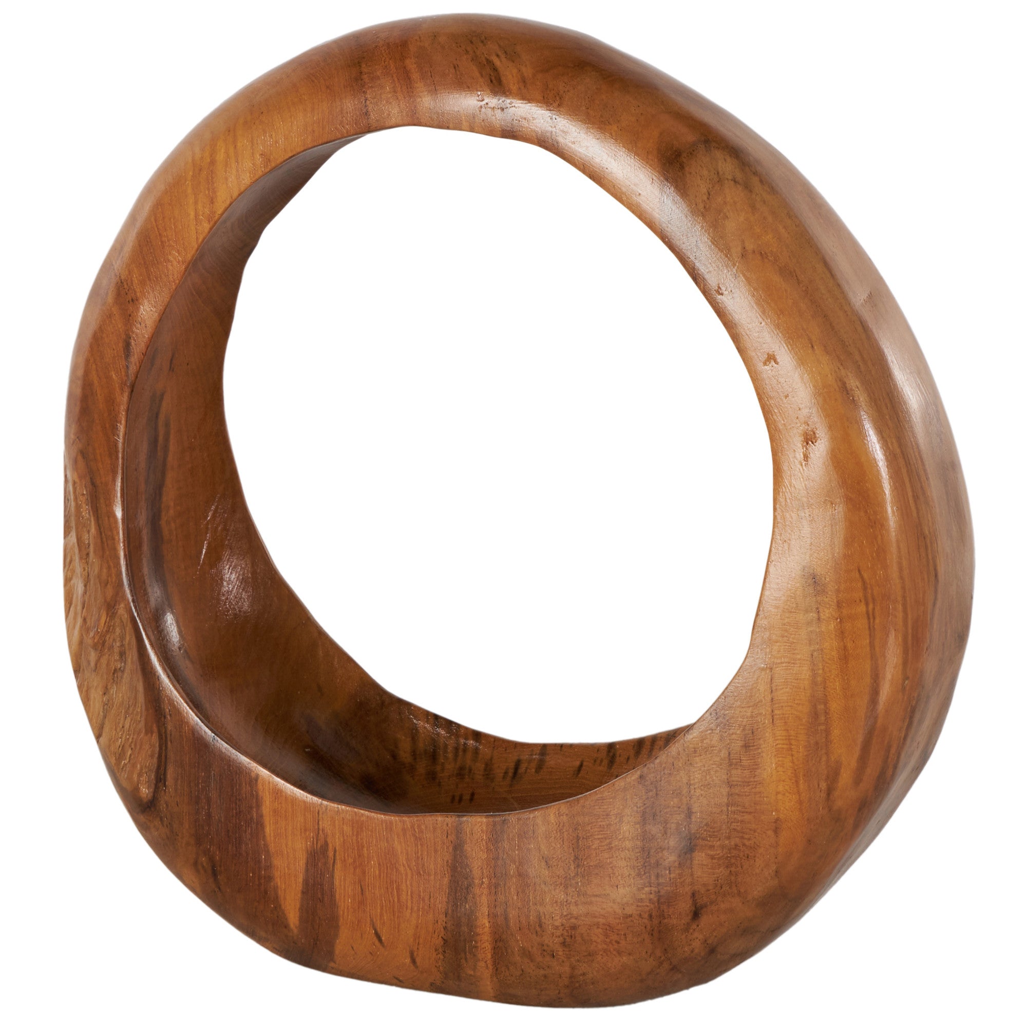Abstract Brown Teak Wood Handmade Round Decorative Sculpture