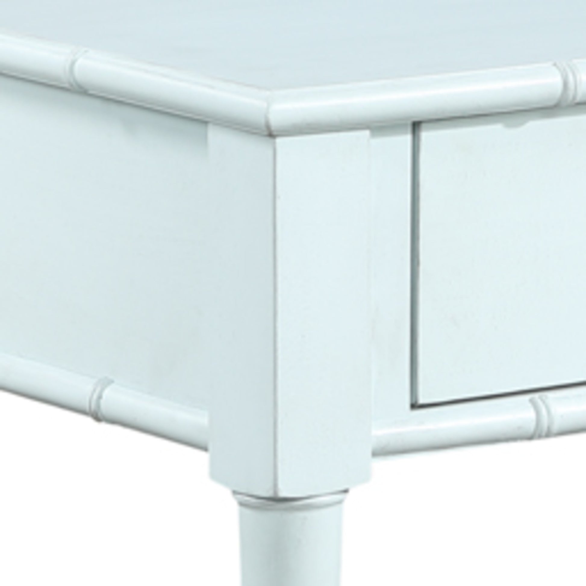 Light Blue Wood 2 Drawer Living Room Coffee Table with Bamboo Inspired Detailing and Bronze Knobs