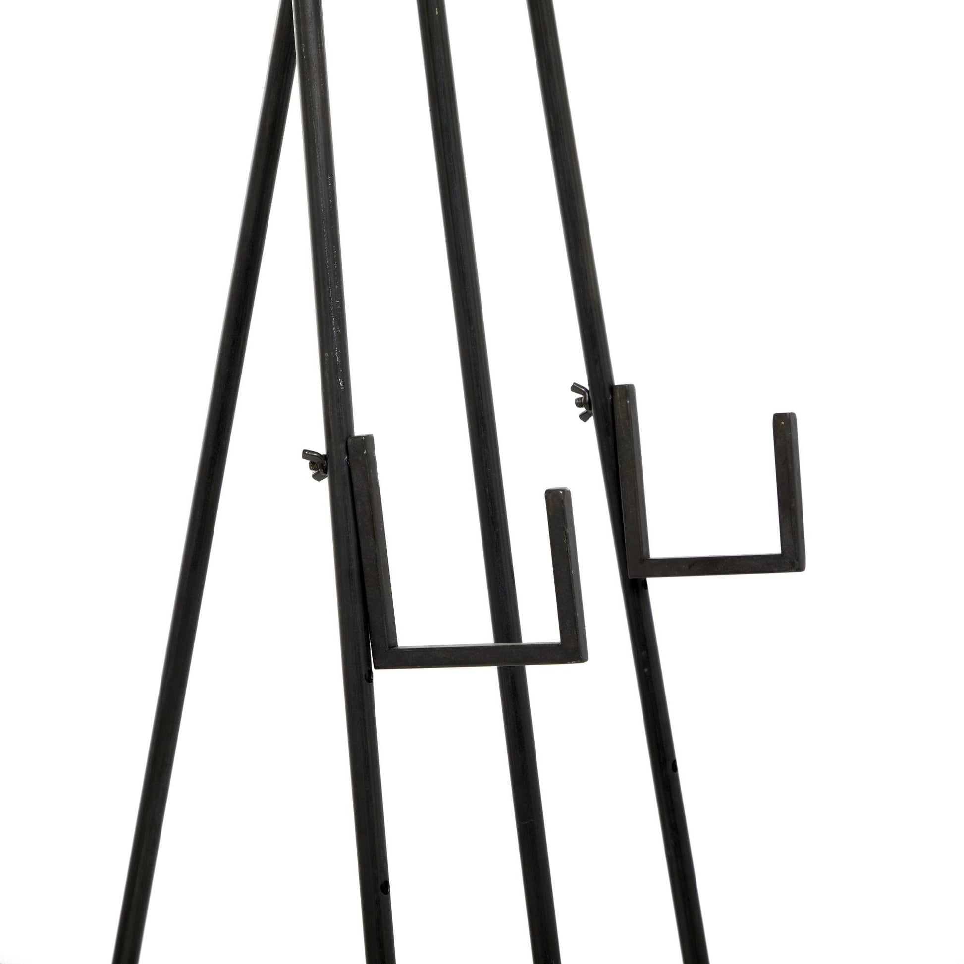 Black Metal Tall Adjustable 3 Tier Display Easel with Chain Support and Wood Accents