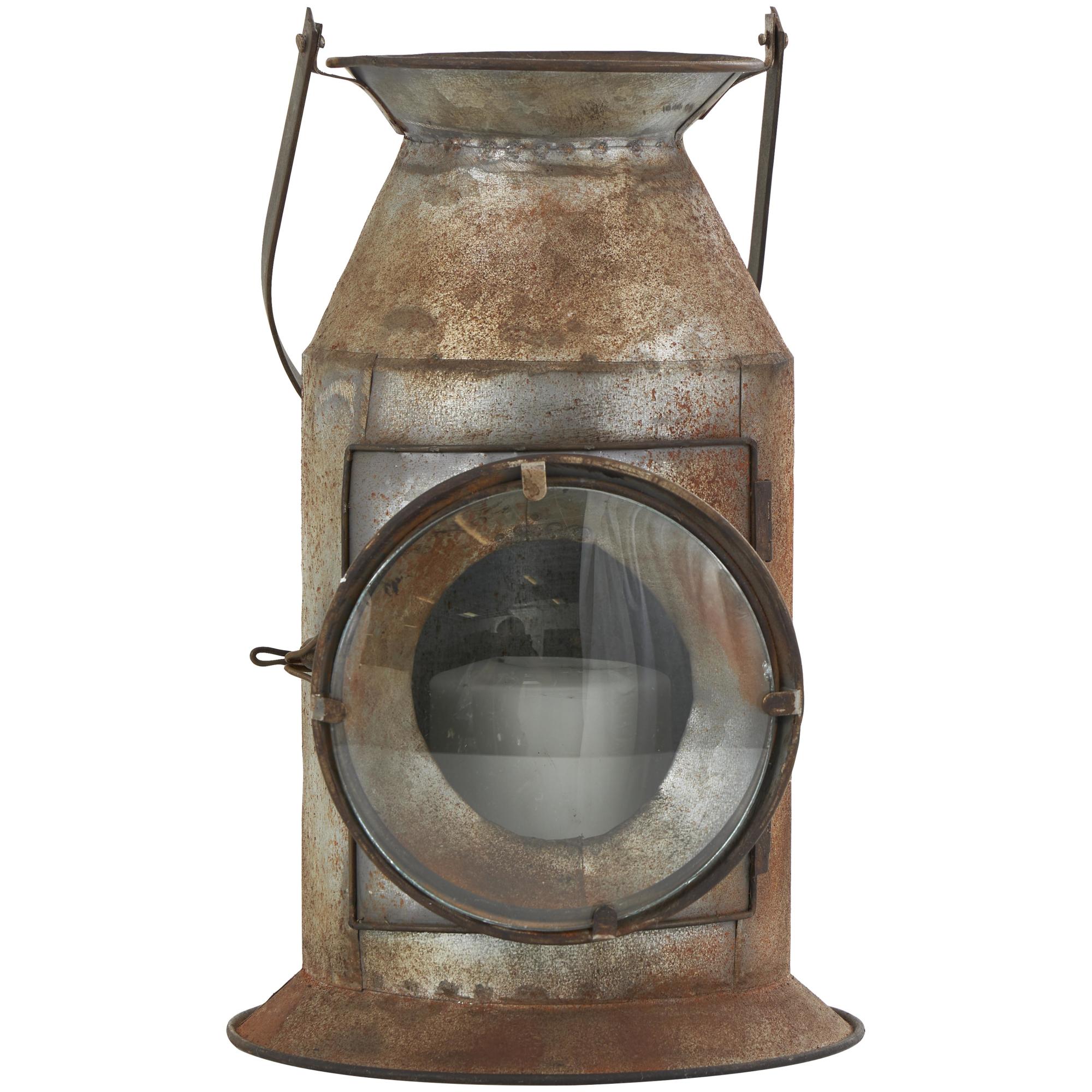 Gray Metal Decorative Indoor Outdoor Candle Lantern with Handle