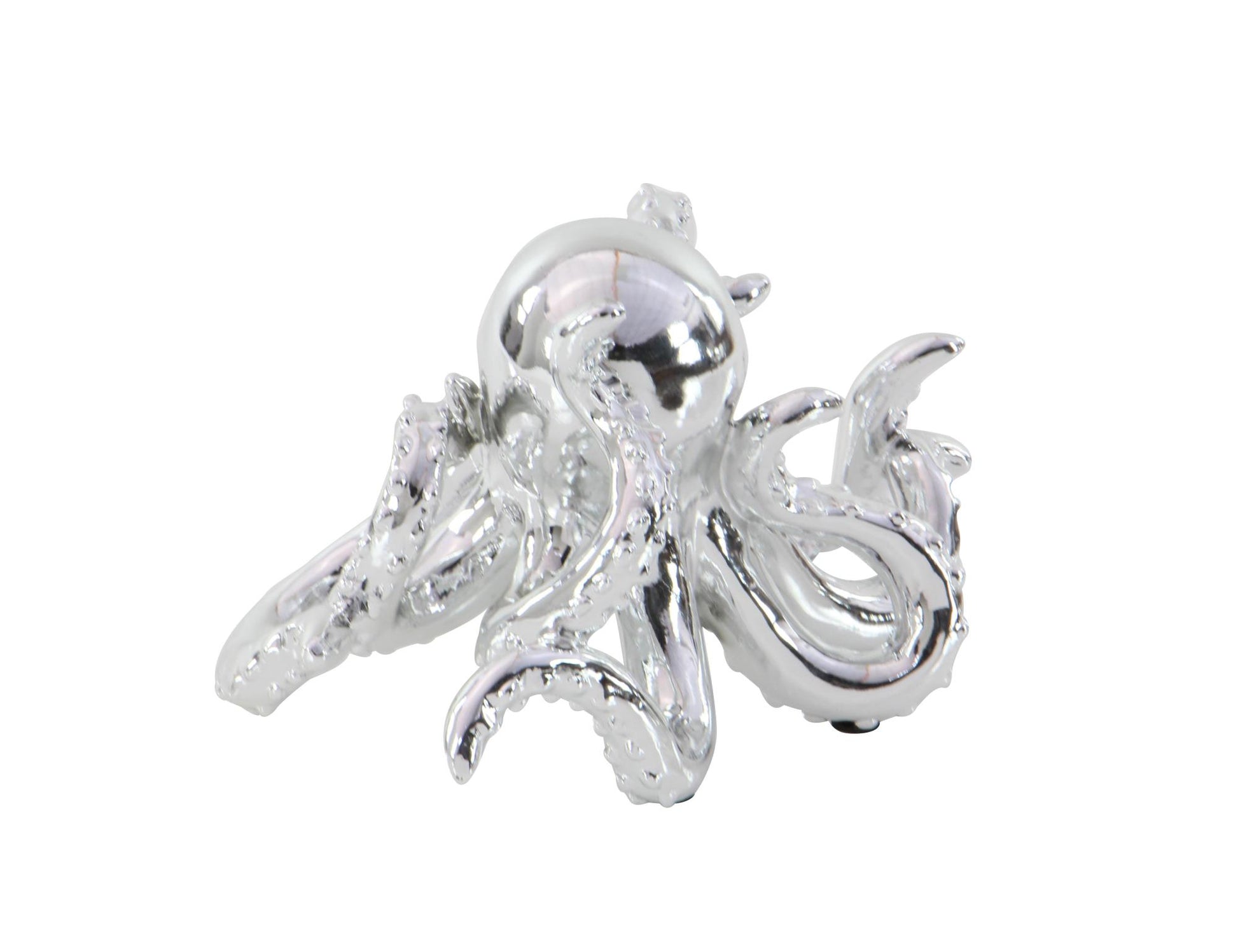 Octopus Silver Polystone Decorative Sculpture with Long Tentacles and Suctions Detailing