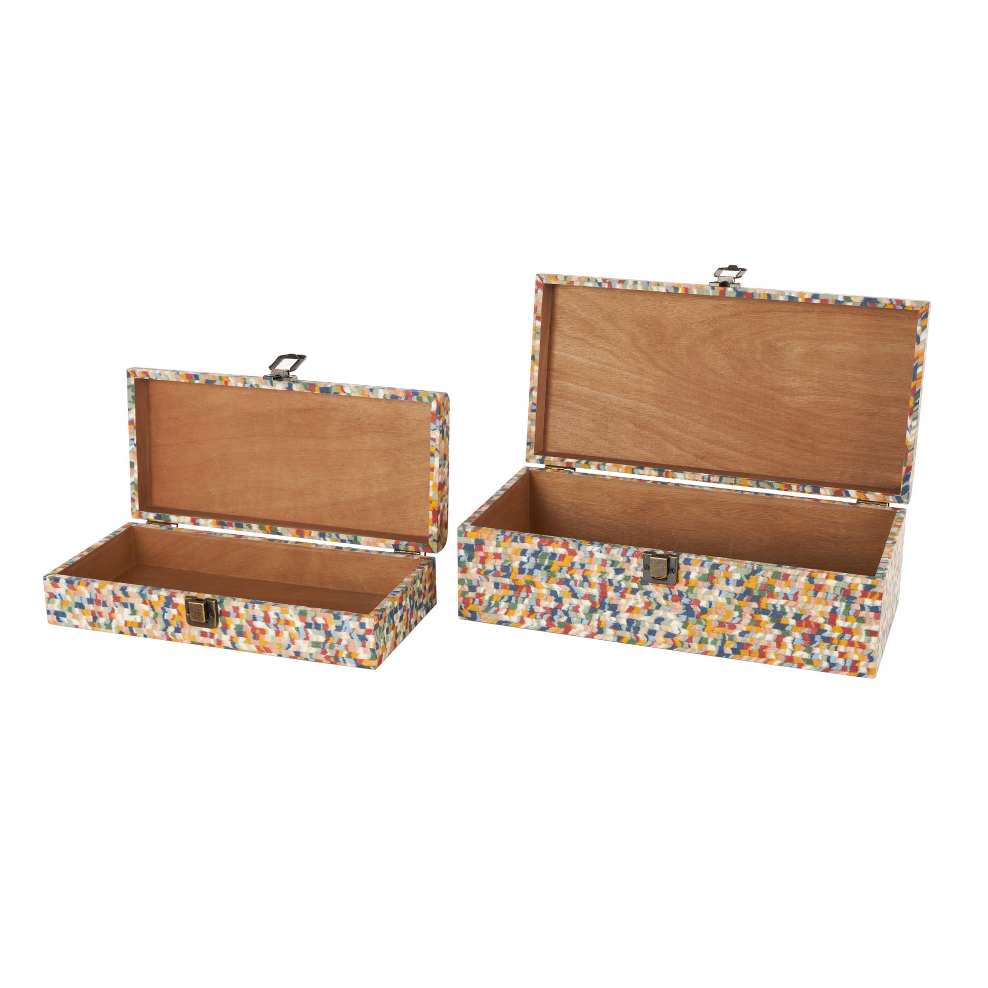 Set of 2 Fabric Handmade Storage Decorative Box with Bronze Latches