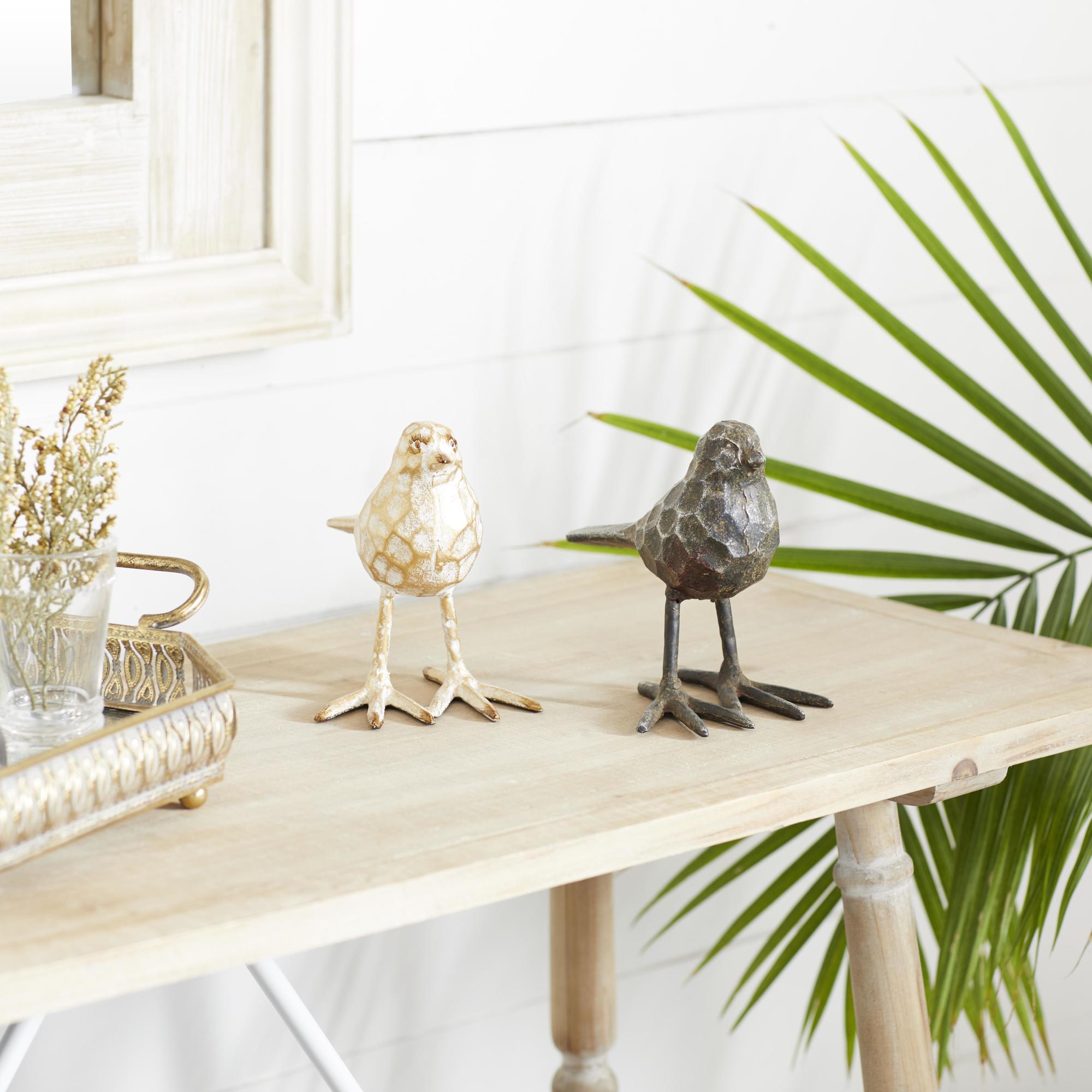 Set of 2 Bird Gold Metal Decorative Sculpture