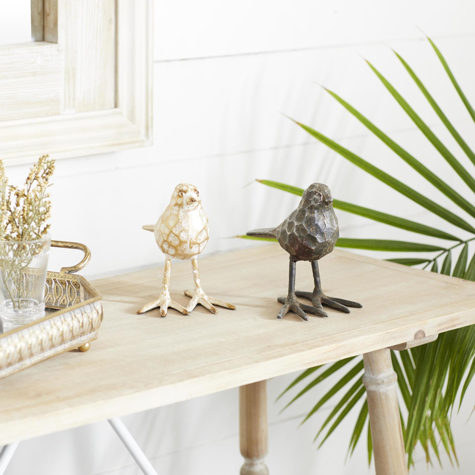 Set of 2 Bird Gold Metal Decorative Sculpture
