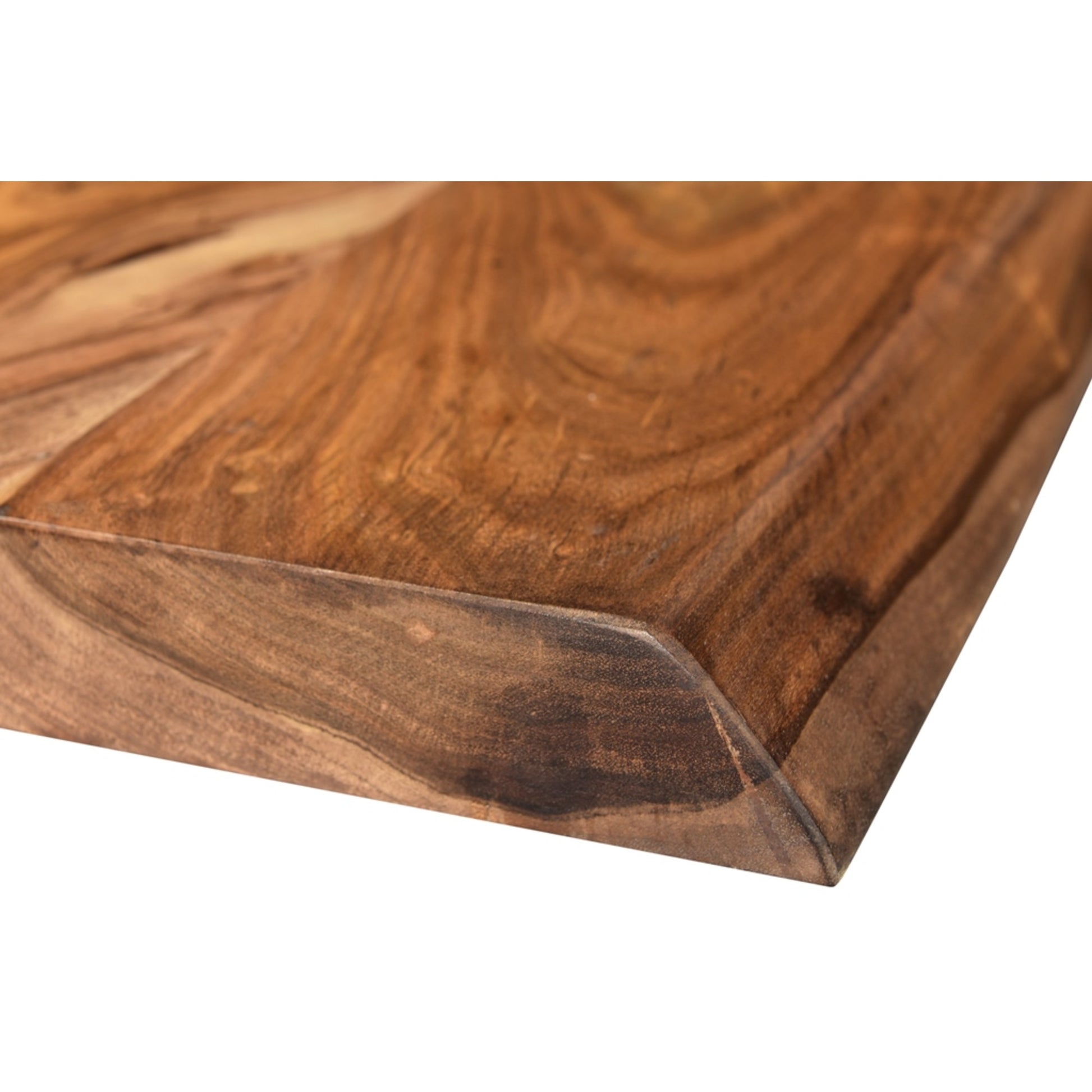 Brown Sheesham Wood Kitchen Dining Table with Natural Wood Grain and Black Iron Framed Legs