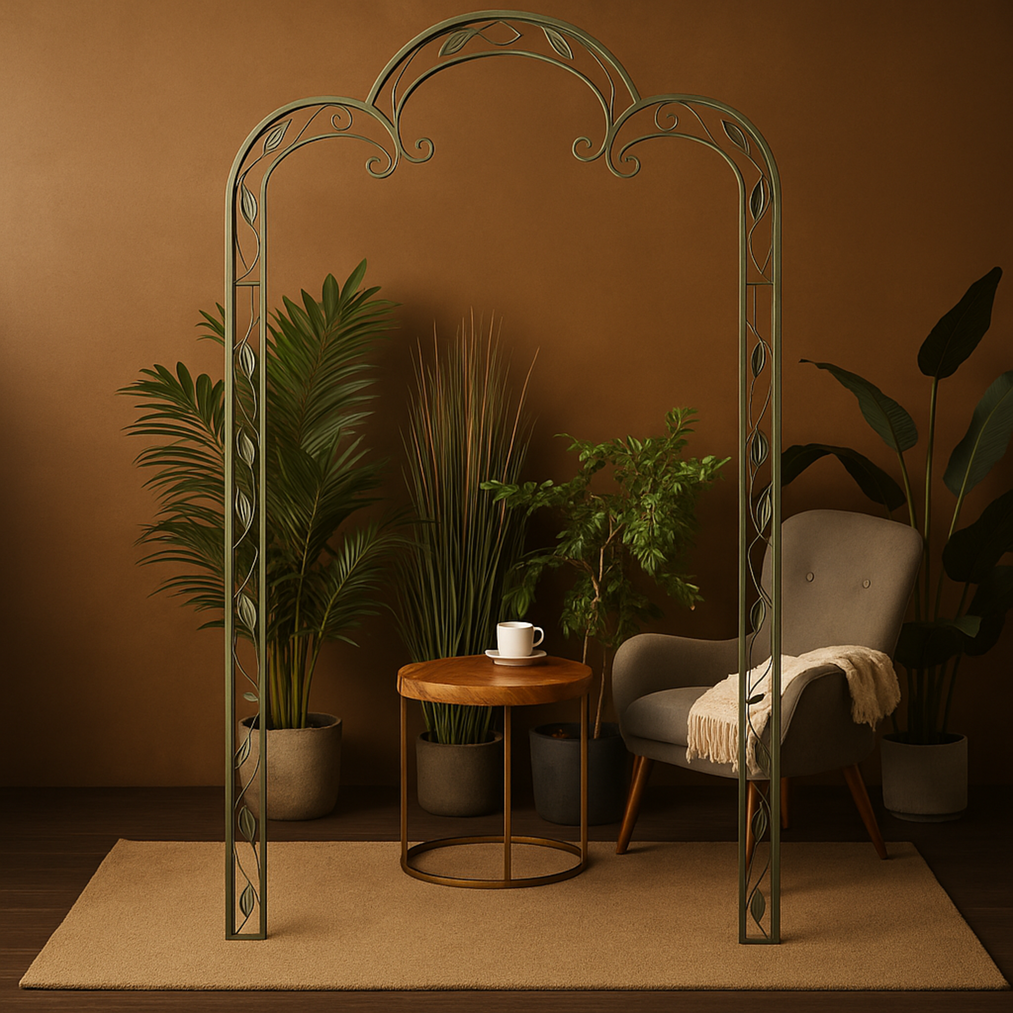 Leaf Green Metal Indoor Outdoor Arched Vine Indoor Outdoor Garden Arbor