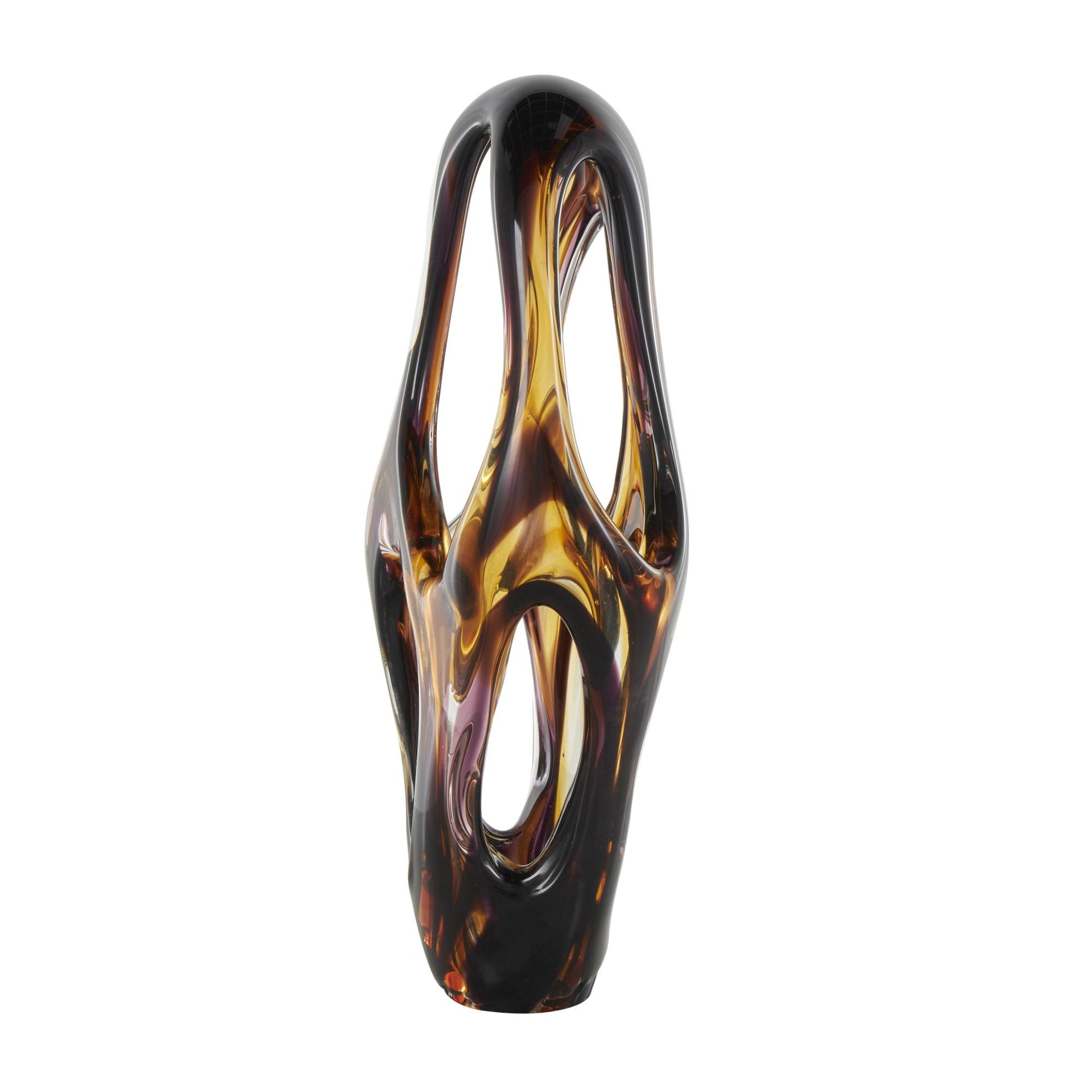Abstract Yellow Glass Cutout Decorative Sculpture with Pink and Amber Accents