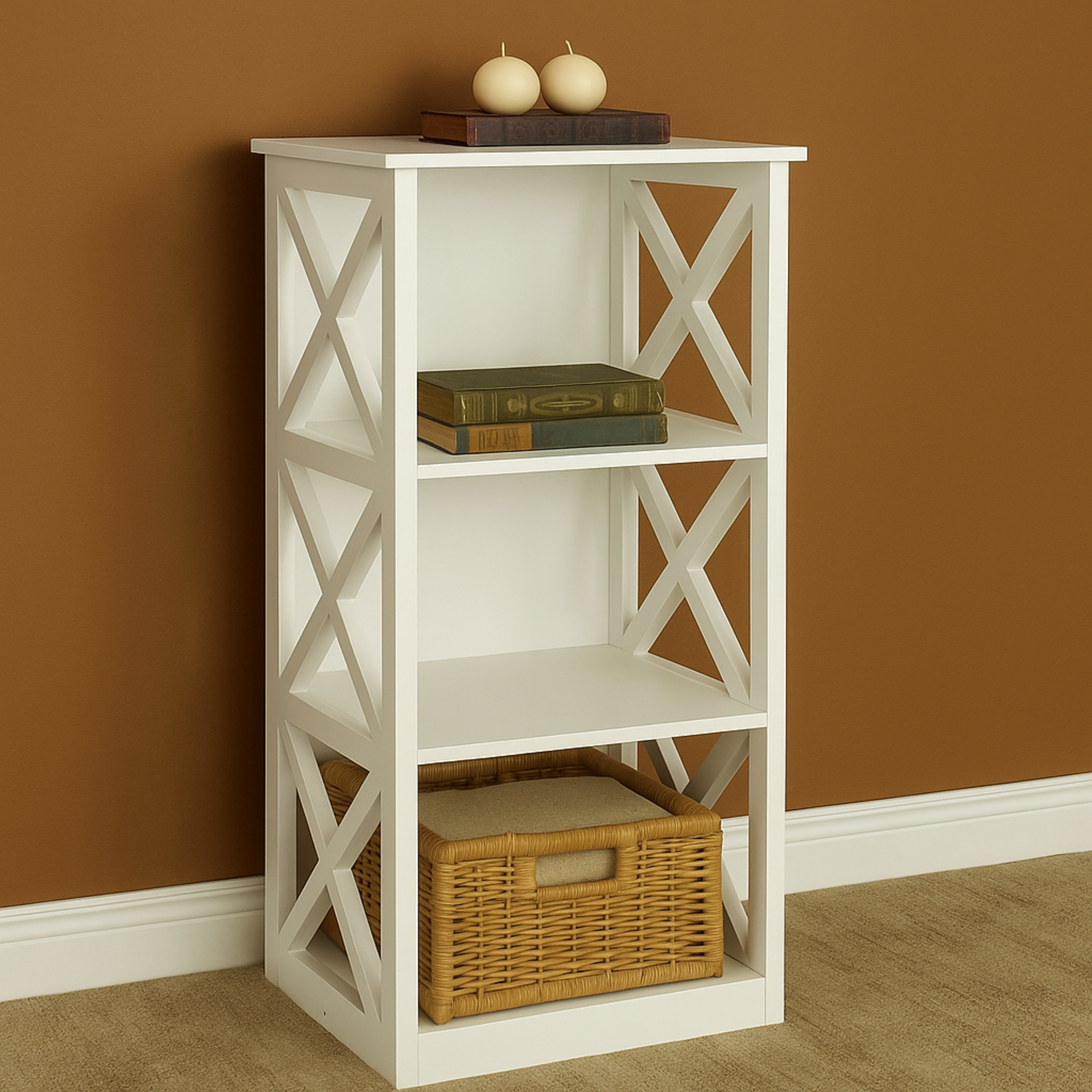White Wooden 4 Shelf Storage Shelving Unit