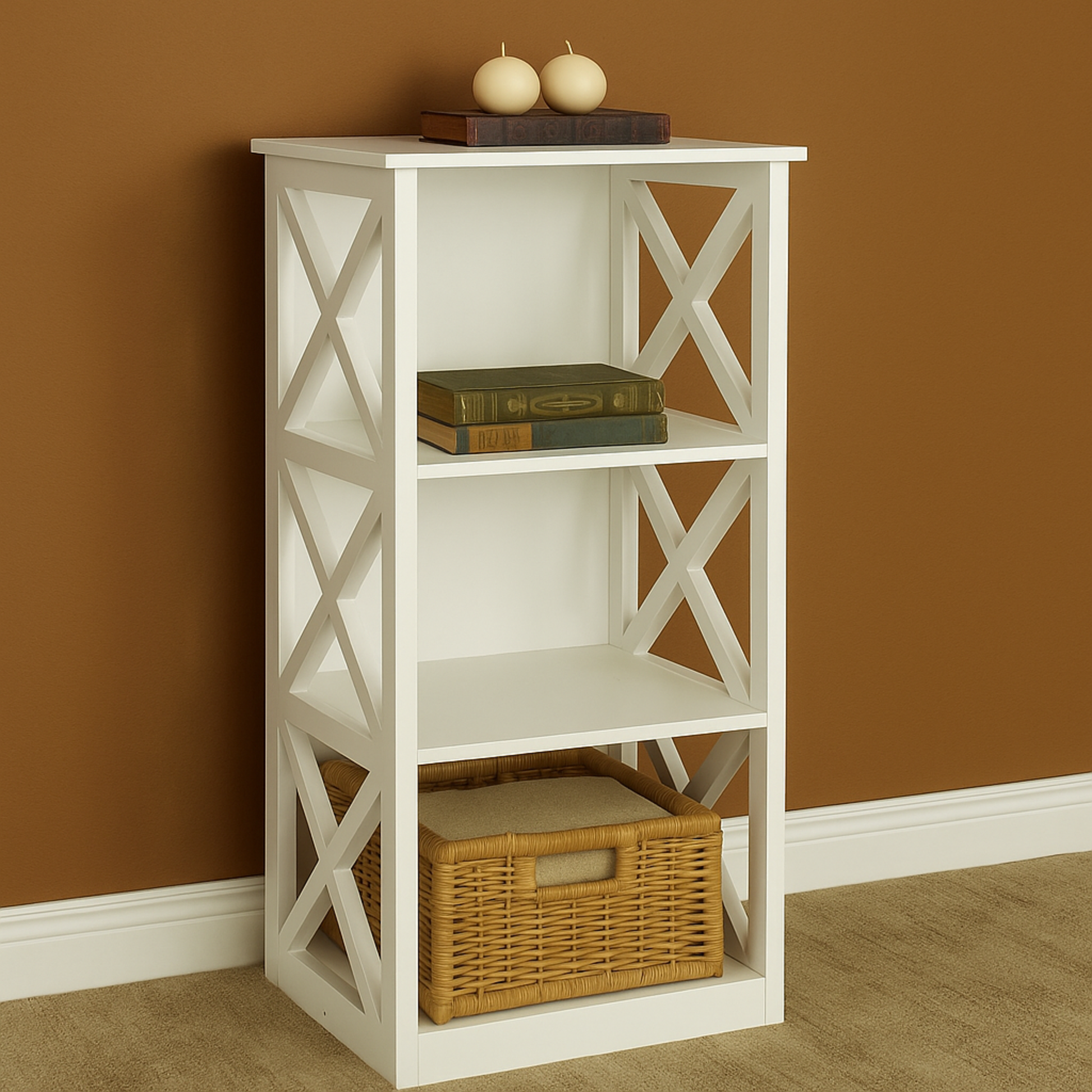 White Wooden 4 Shelf Storage Shelving Unit