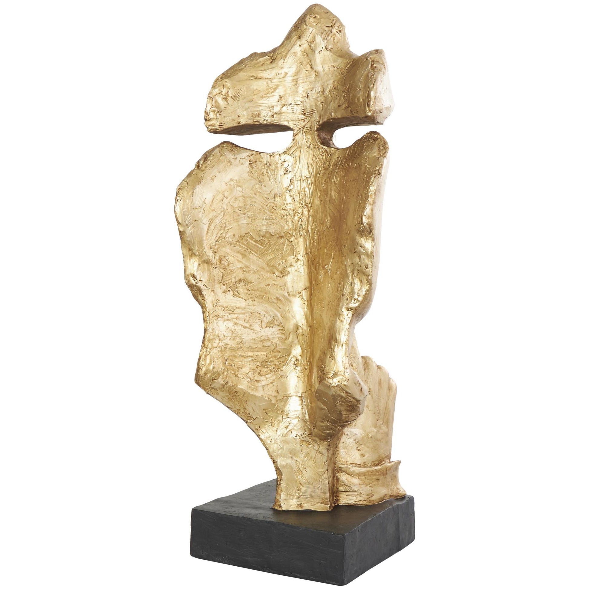 People Gold Polystone Large Cutout Quiet Gesture Face Decorative Sculpture with Black Base