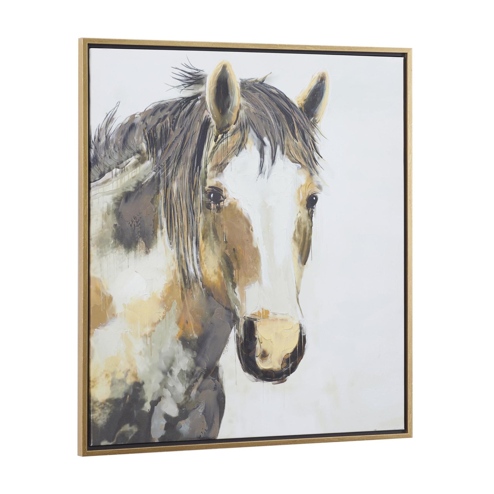 Horse Brown Canvas Living Room Framed Wall Art with Gold Frame