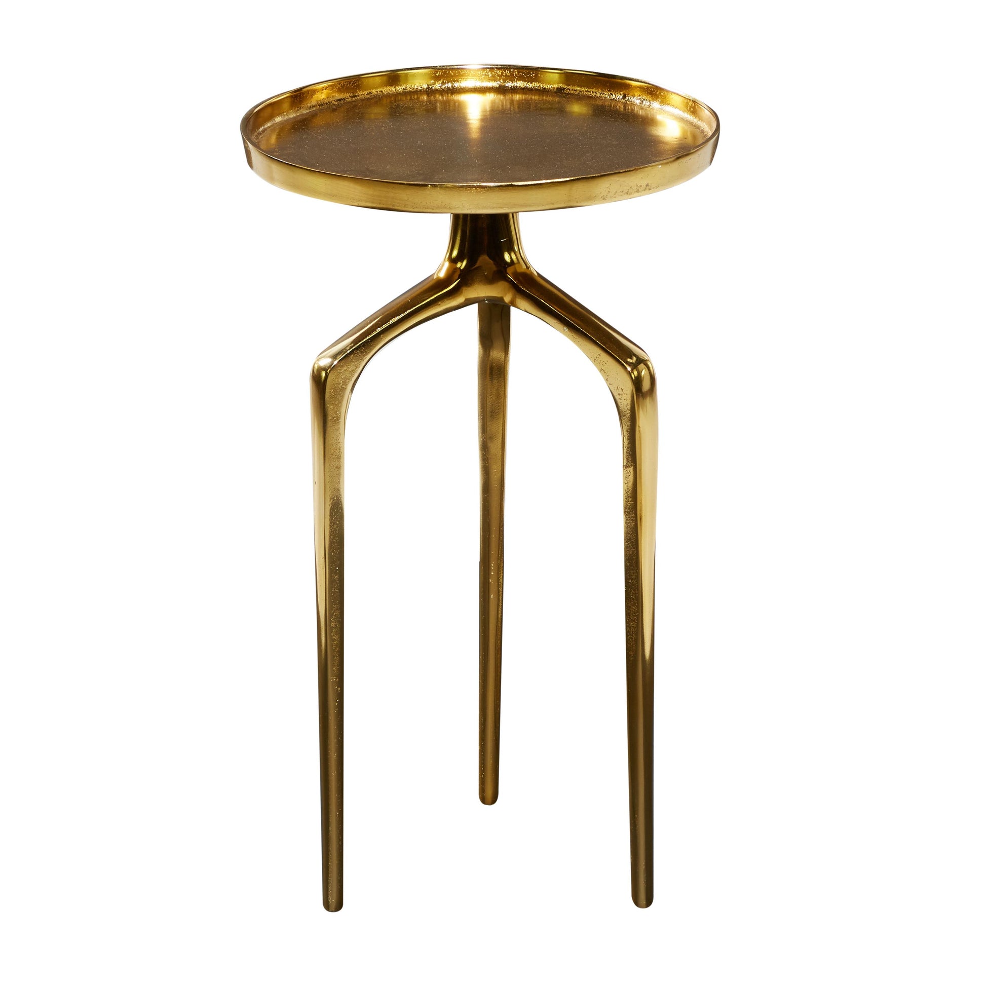 Aluminum Metal Tray Inspired Top Side End Accent Table with 3 Tripod Legs